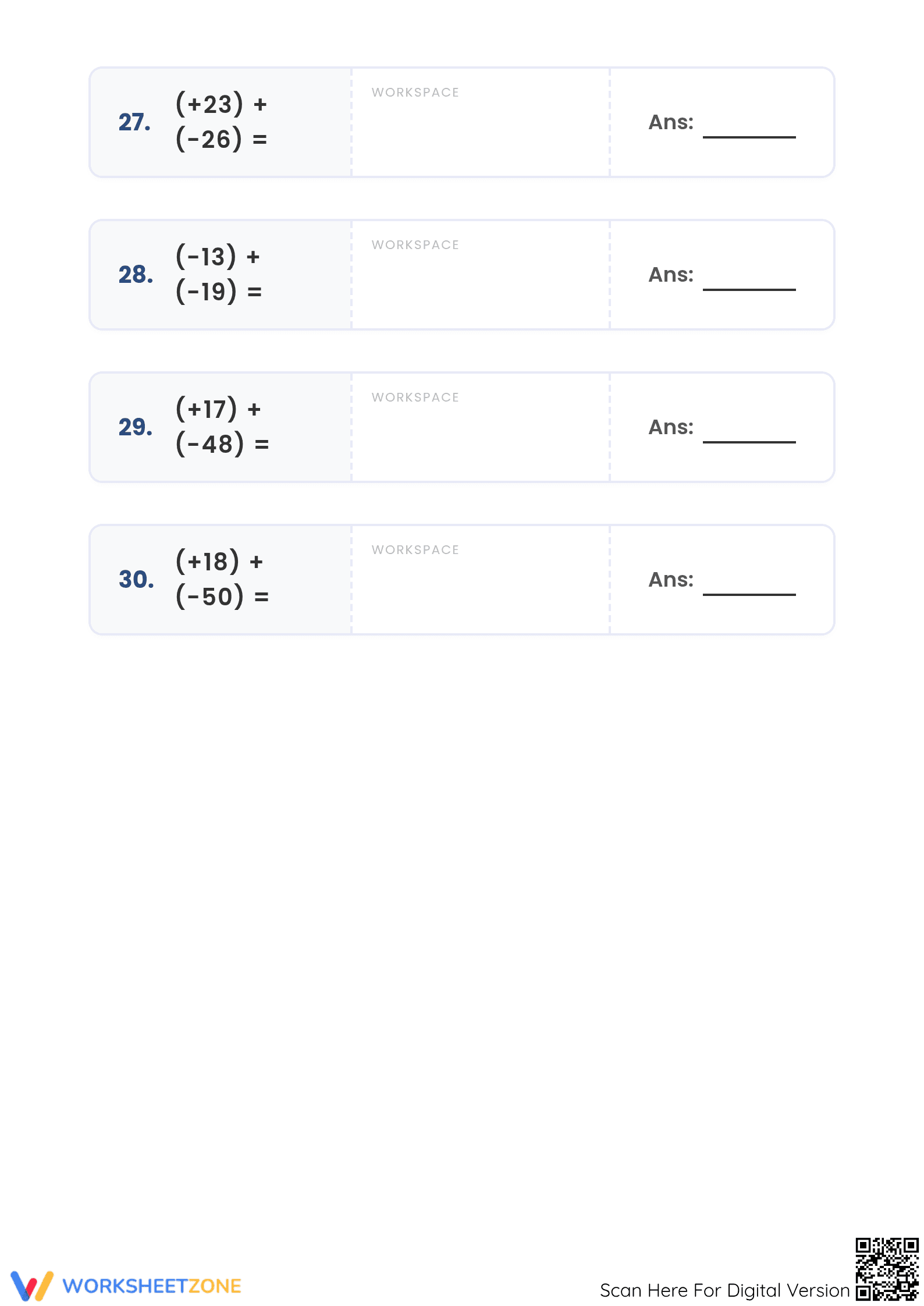 Printable Integers Addition Worksheet | Grade 5 Math - Page 5