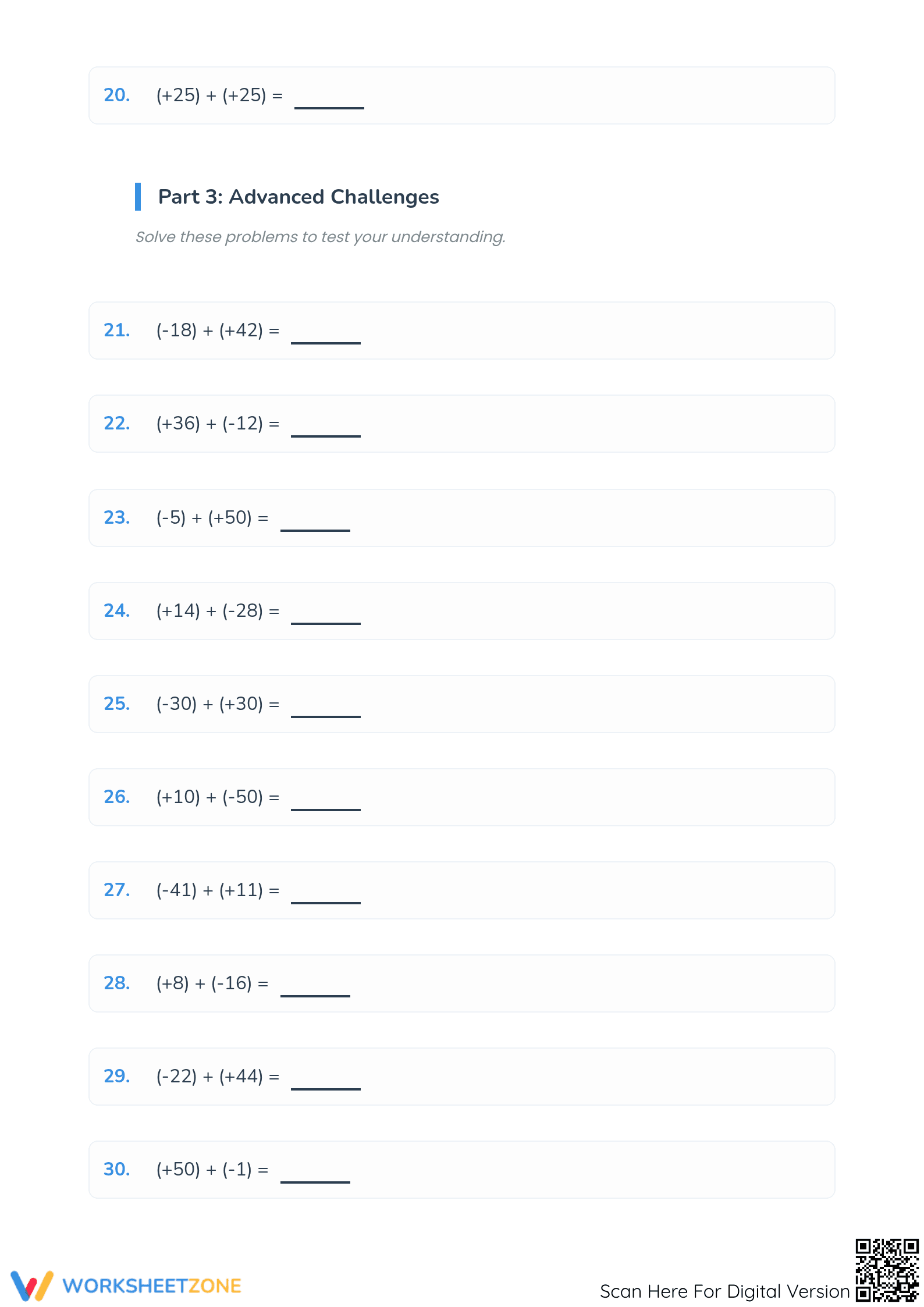 Printable Integers Addition Worksheet | Grade 5 Math - Page 3