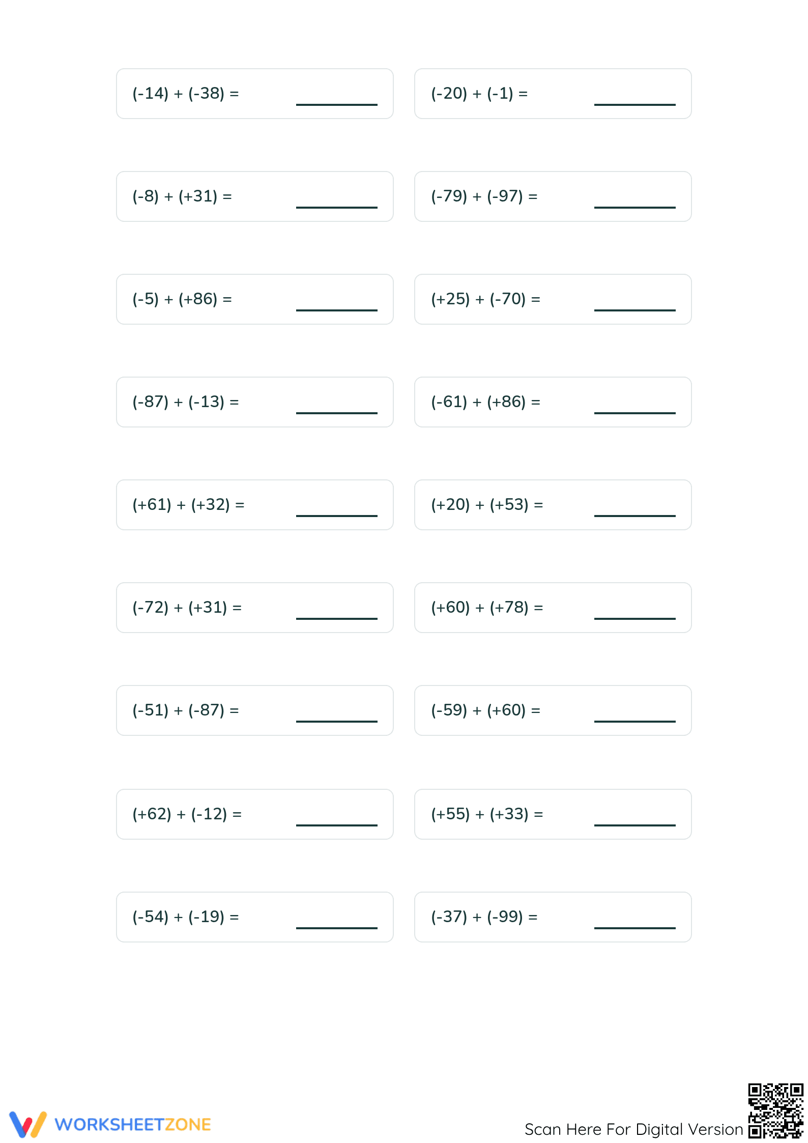 Integers Addition Worksheet | Essential Grade 5 Aligned - Page 2