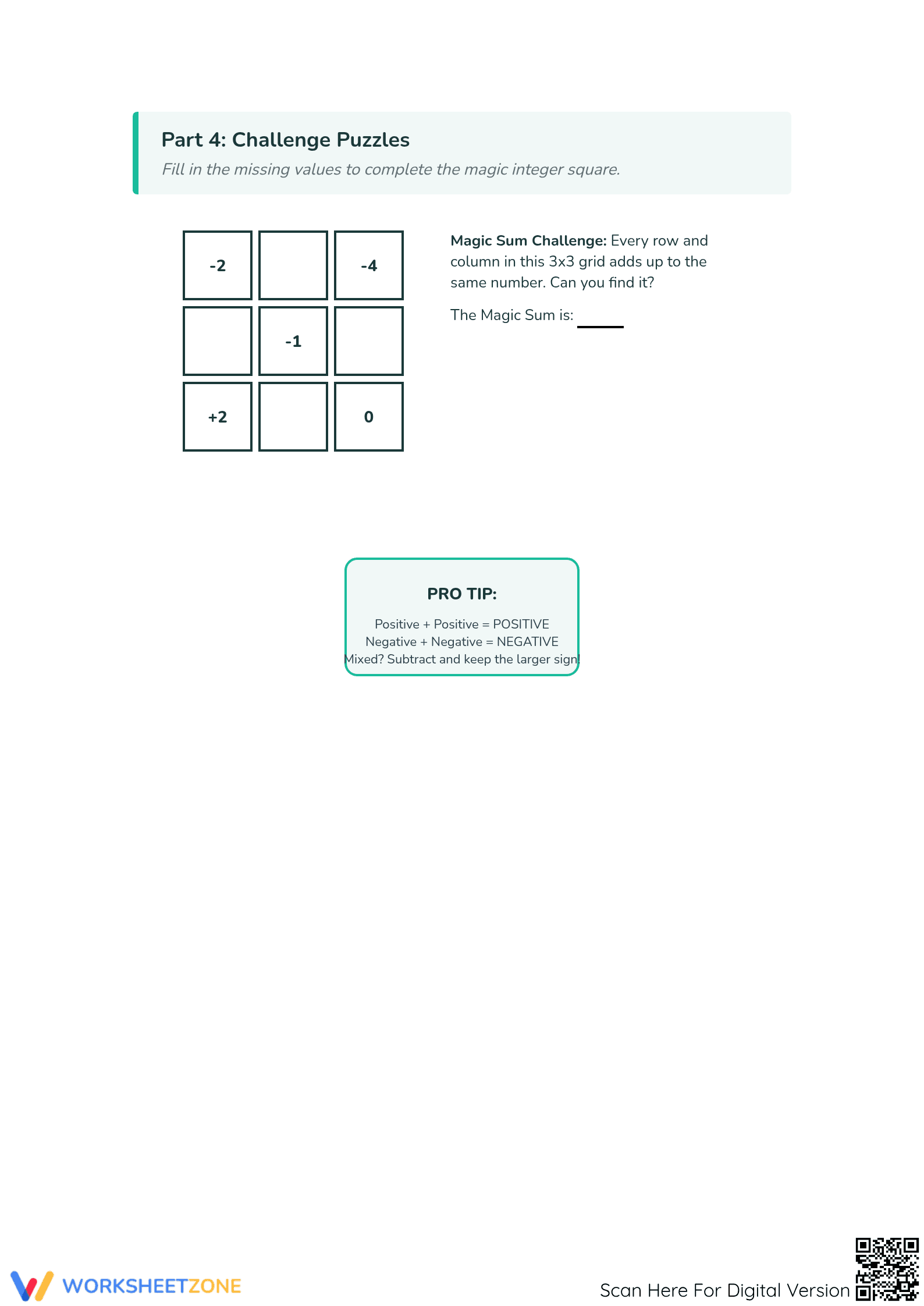 Integers Addition Worksheet | Essential Grade 5 Aligned - Page 4