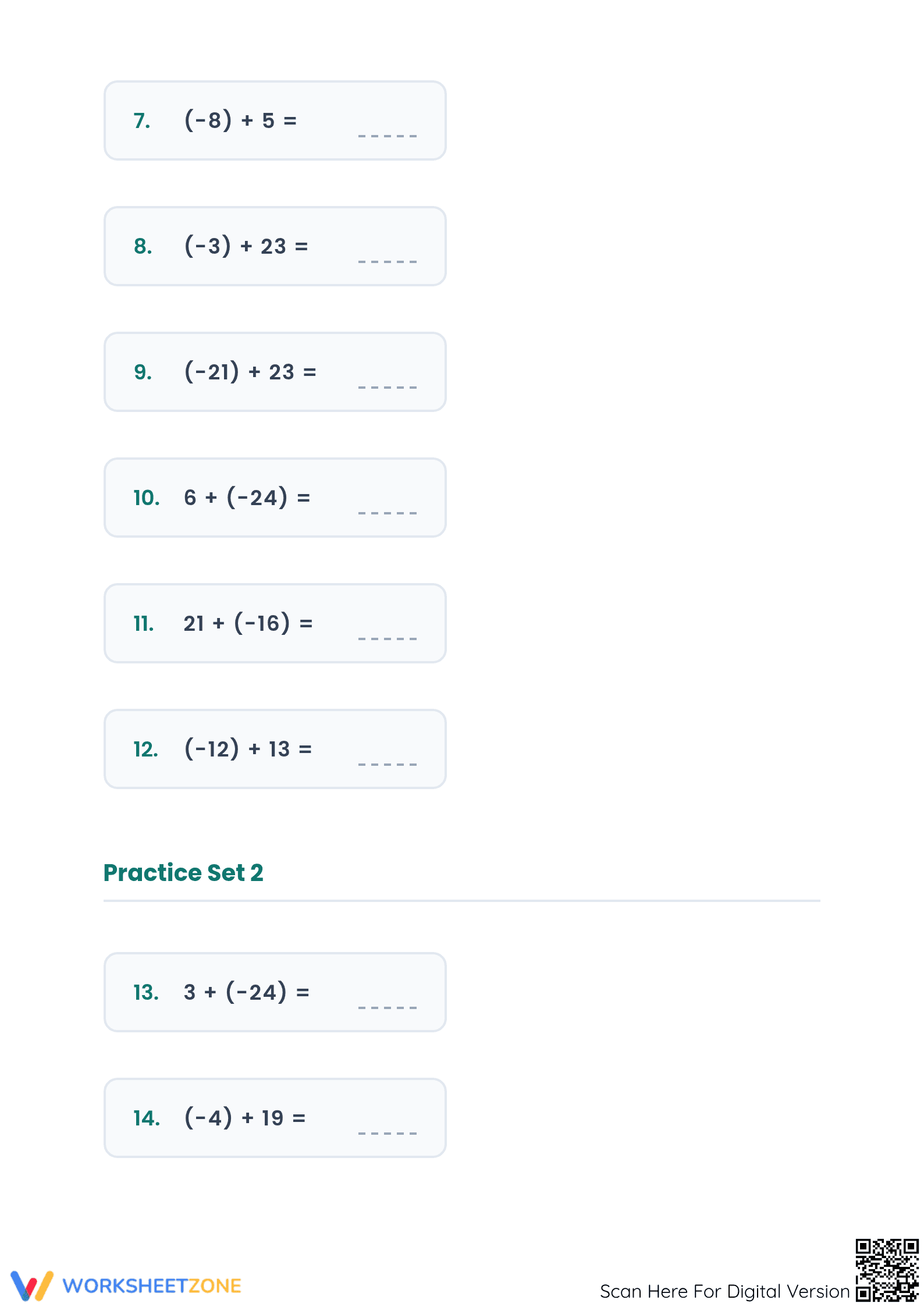 Printable Grade 5 Adding Integers with Negatives Worksheet - Page 2