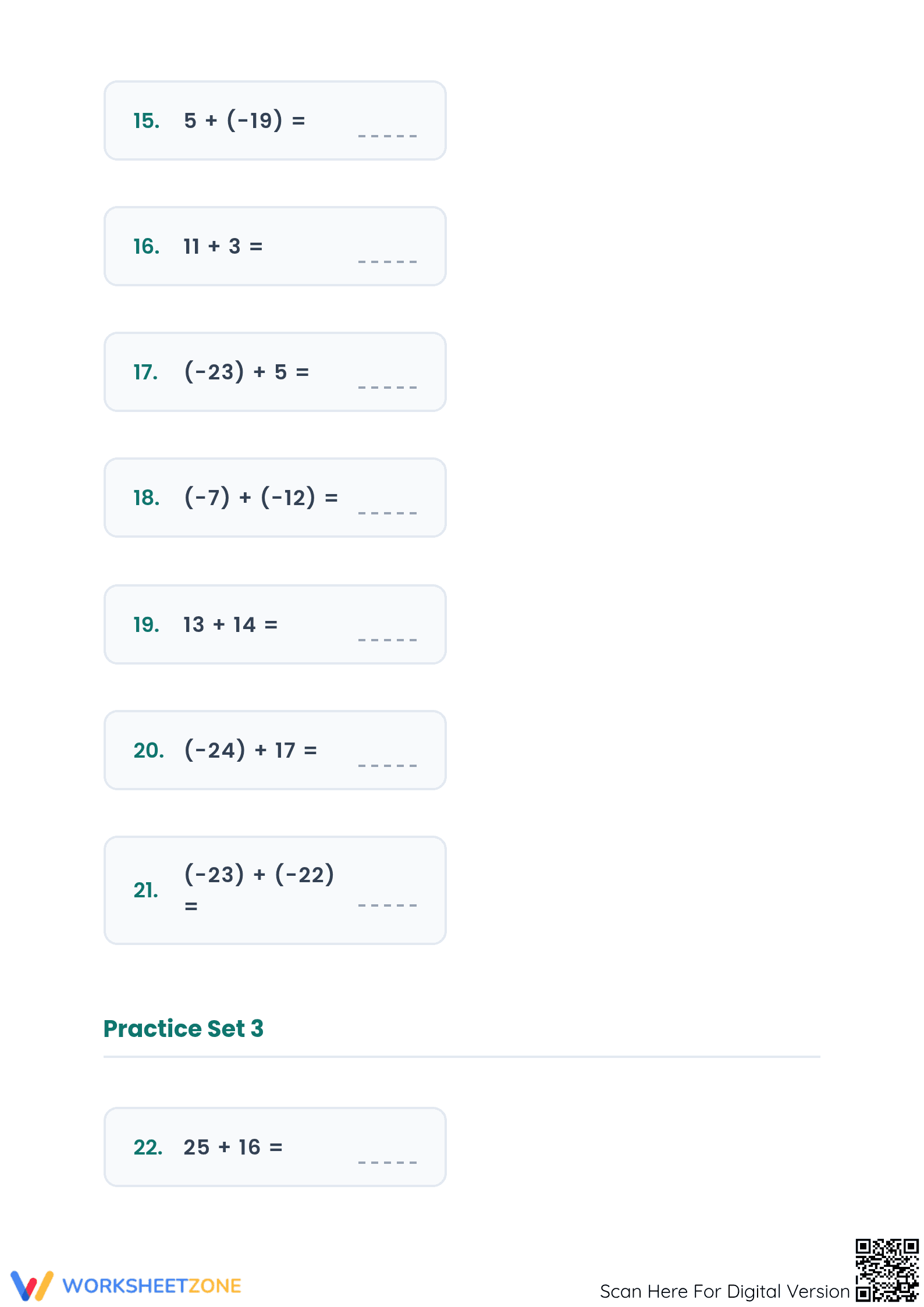 Printable Grade 5 Adding Integers with Negatives Worksheet - Page 3