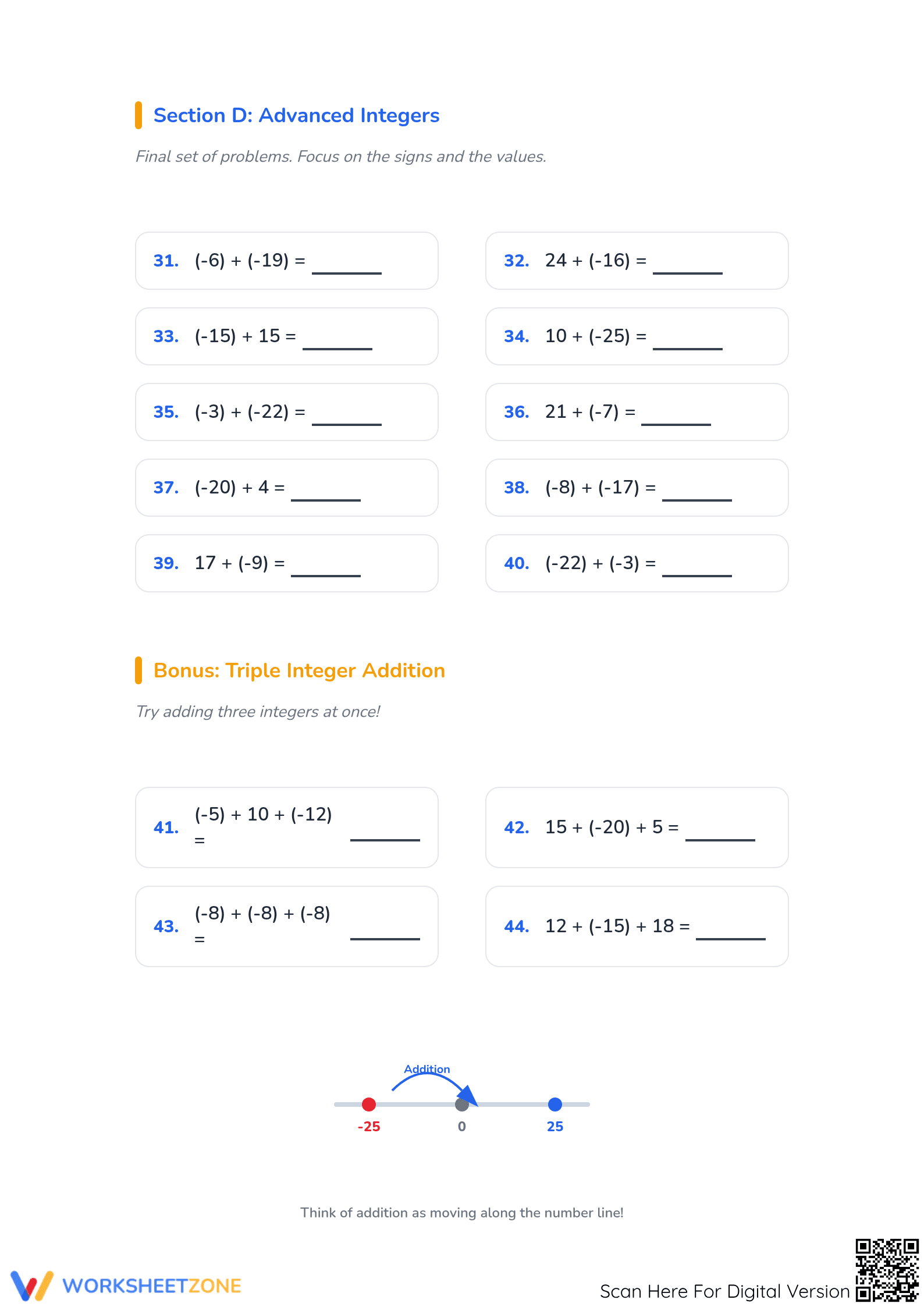 Integers Addition Printable Worksheet | Grade 5 Math - Page 3