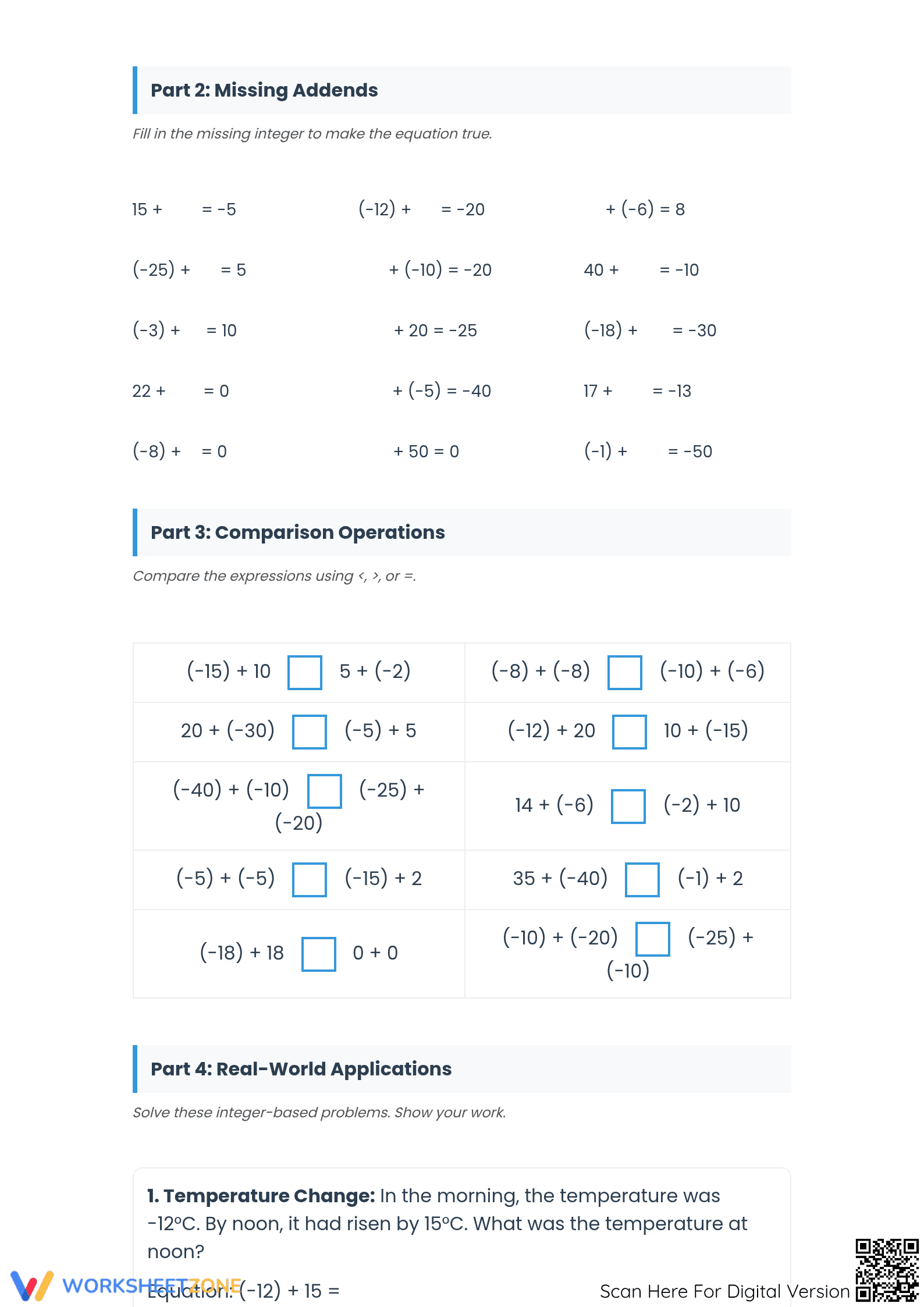 Essential Integers Addition Worksheet | Grade 7 Aligned - Page 2