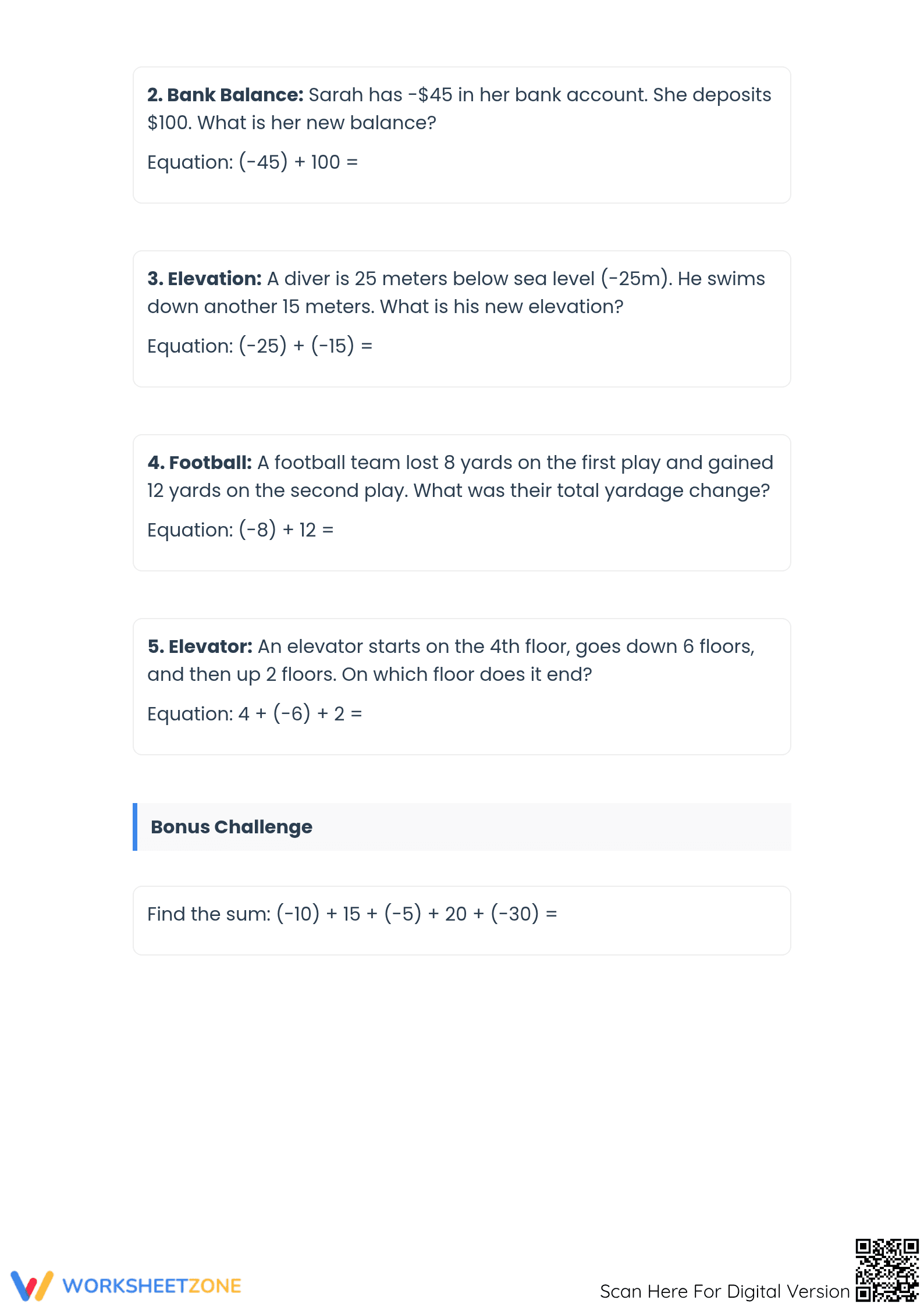 Essential Integers Addition Worksheet | Grade 7 Aligned - Page 3