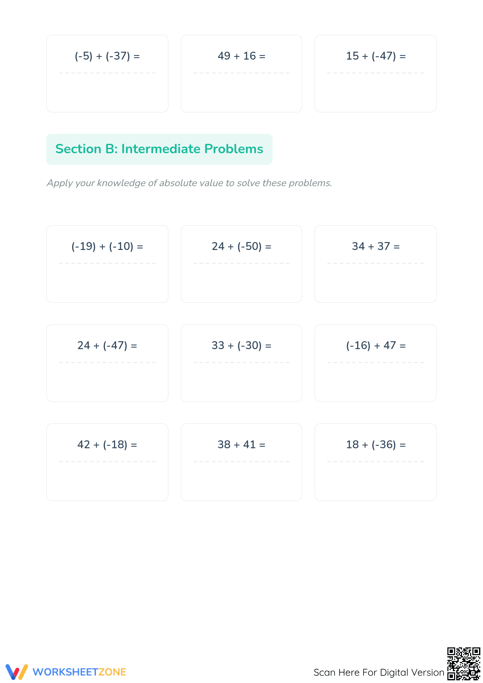 Printable Adding Integers Worksheet | Grades 5-8 Math - Page 2