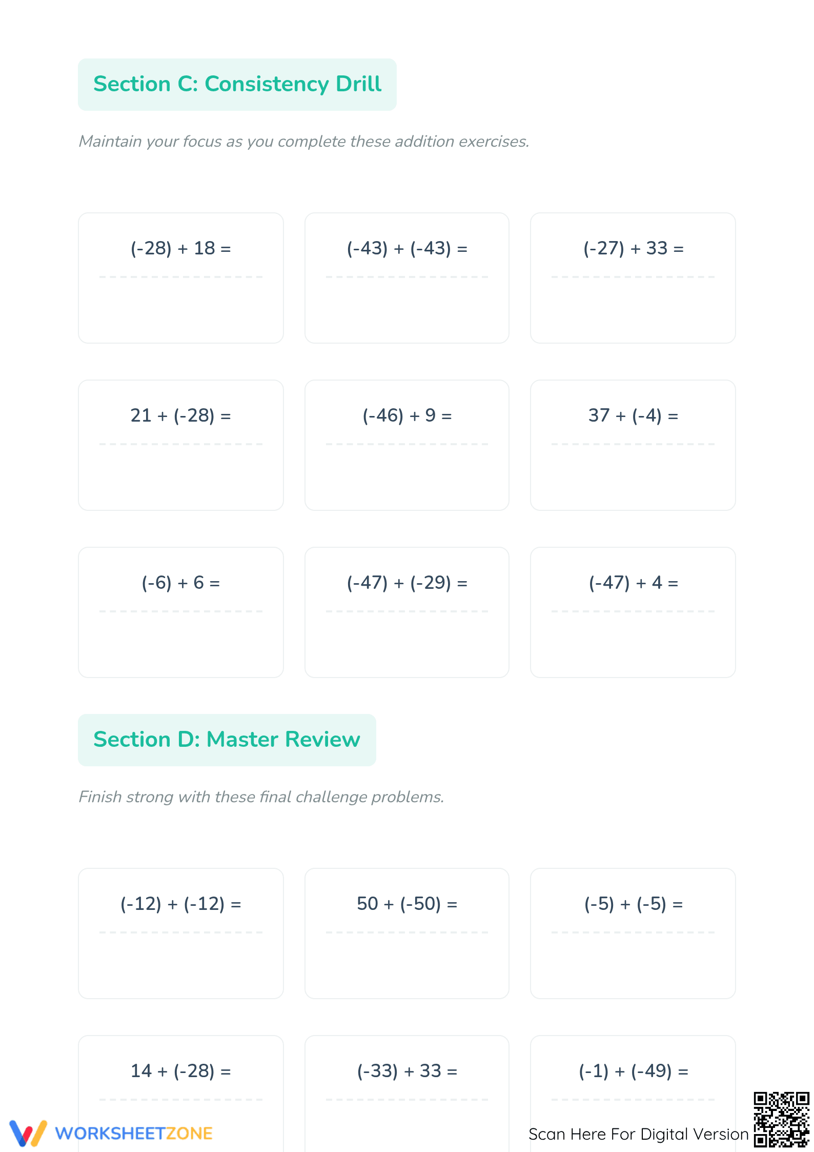 Printable Adding Integers Worksheet | Grades 5-8 Math - Page 3