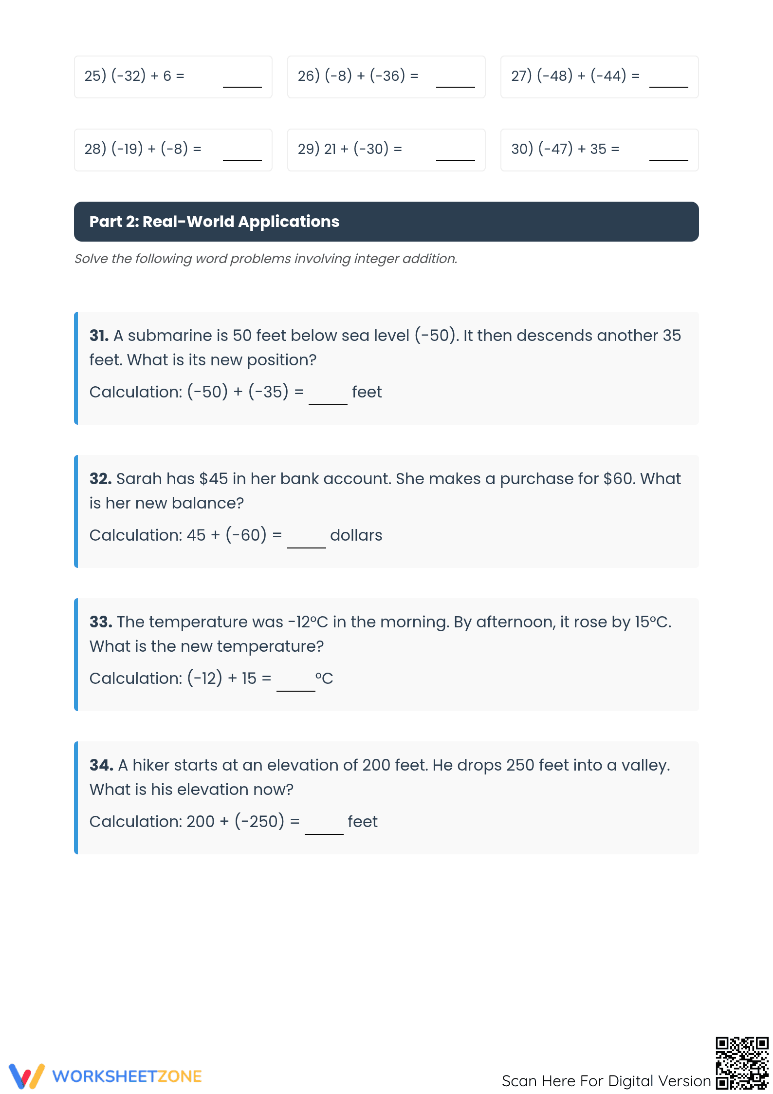 Essential Integers Addition Worksheet | Grade 7 Aligned - Page 2