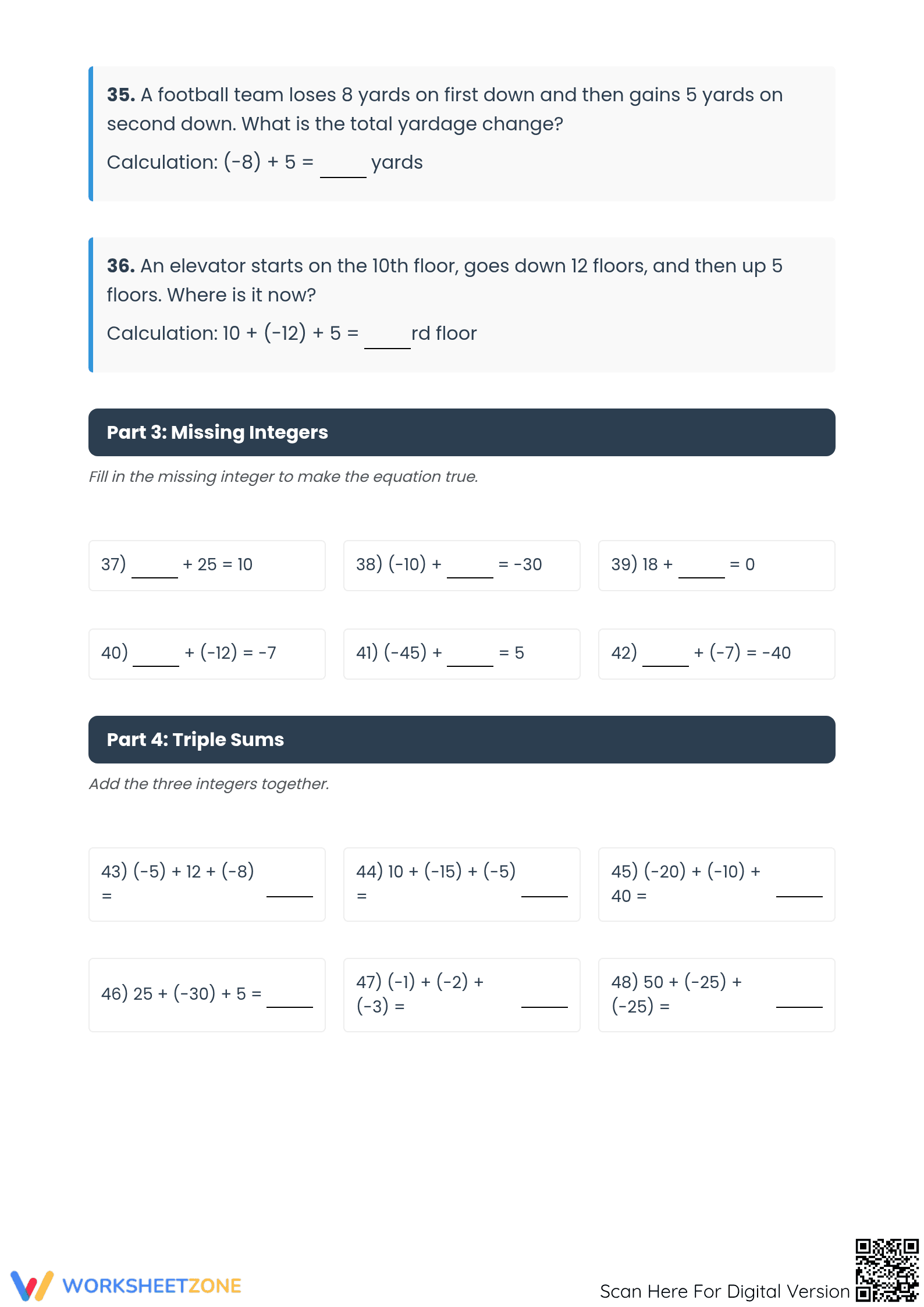 Essential Integers Addition Worksheet | Grade 7 Aligned - Page 3