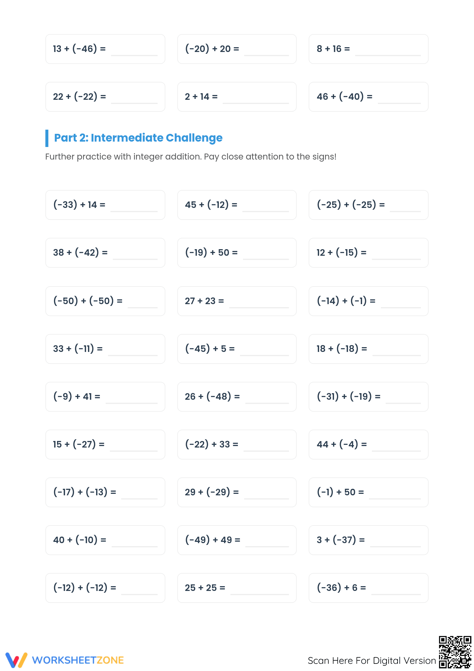 Printable Adding Integers Worksheet | Grade 7 Math - Page 2