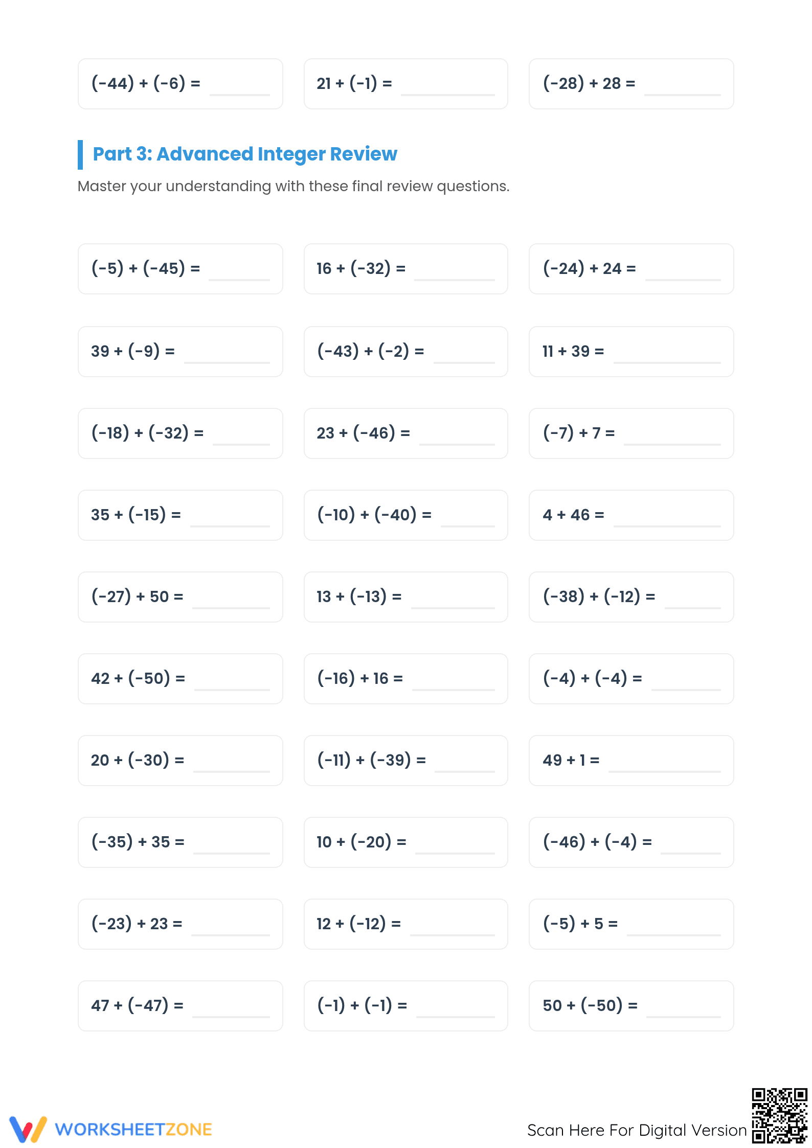 Printable Adding Integers Worksheet | Grade 7 Math - Page 3