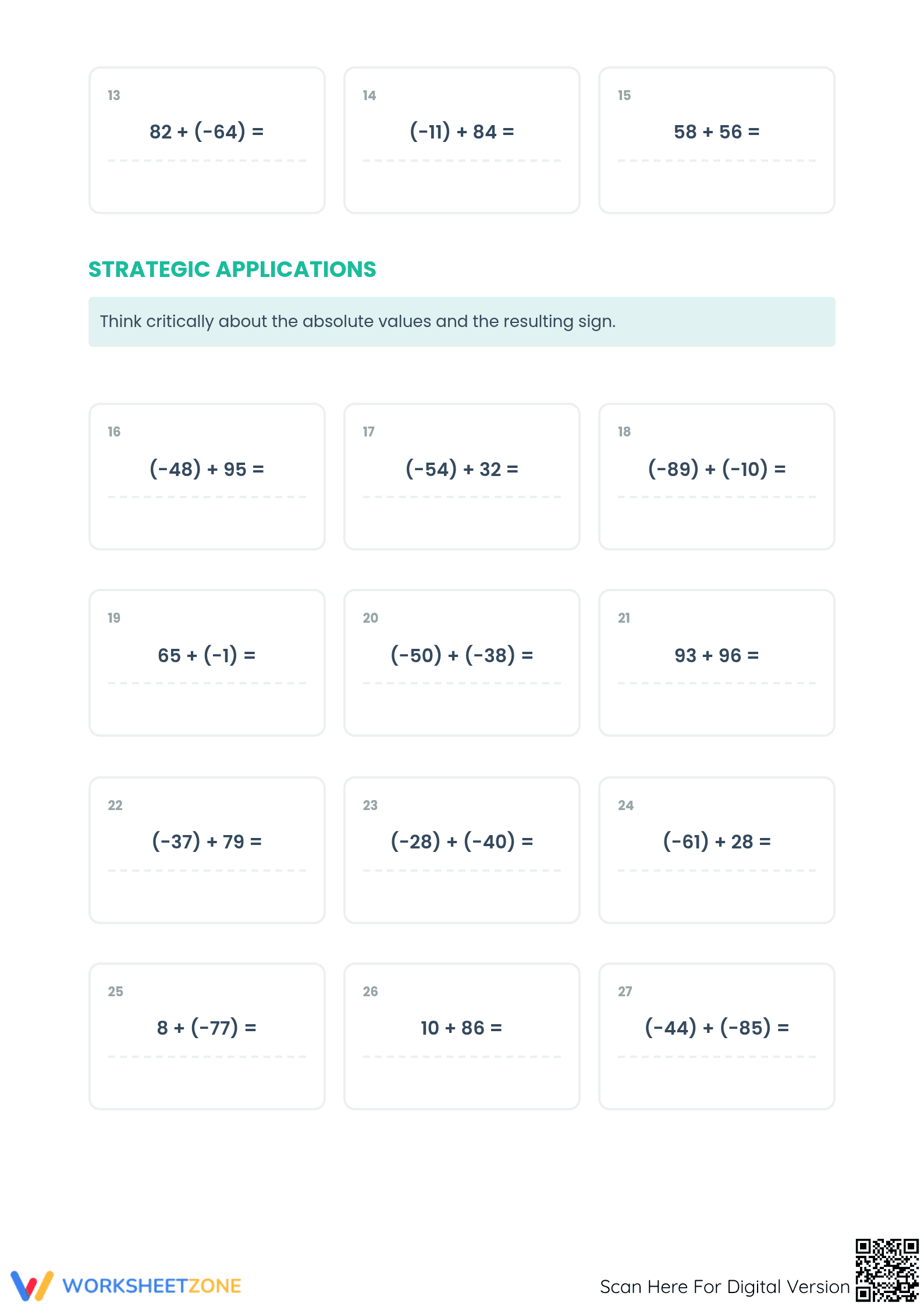 Printable Integer Addition Worksheet | Grade 7 Aligned - Page 2