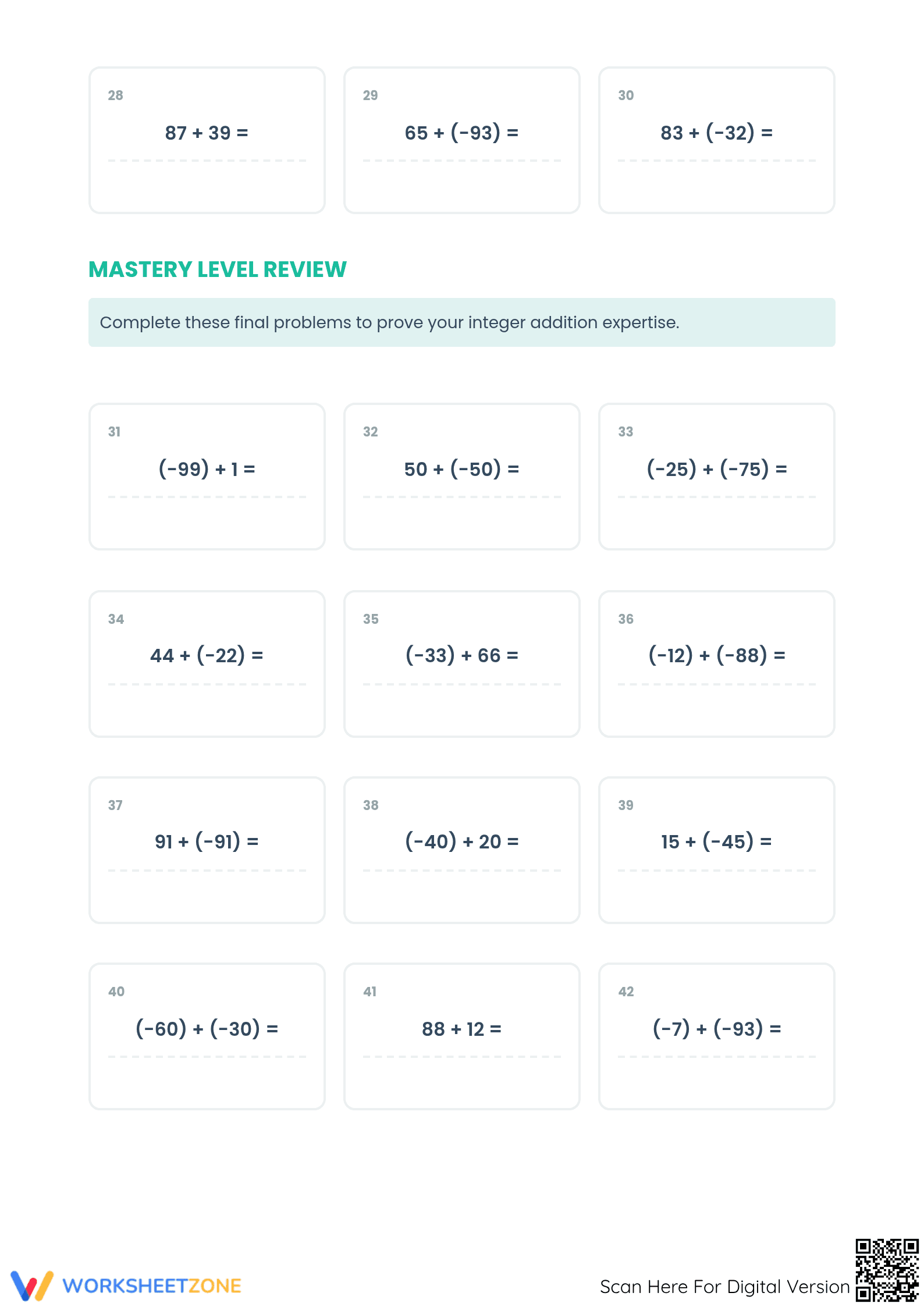 Printable Integer Addition Worksheet | Grade 7 Aligned - Page 3