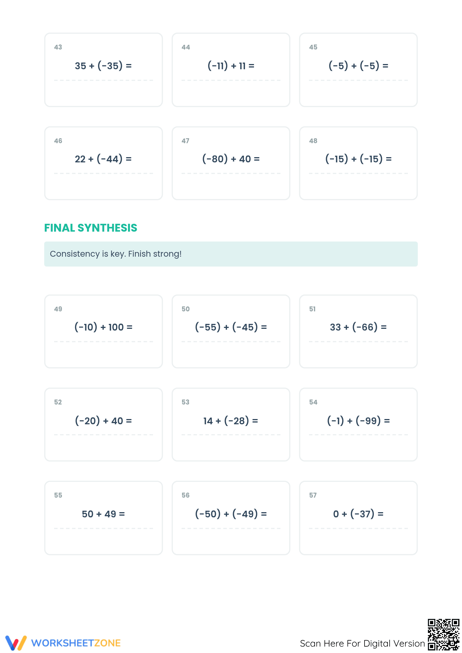 Printable Integer Addition Worksheet | Grade 7 Aligned - Page 4