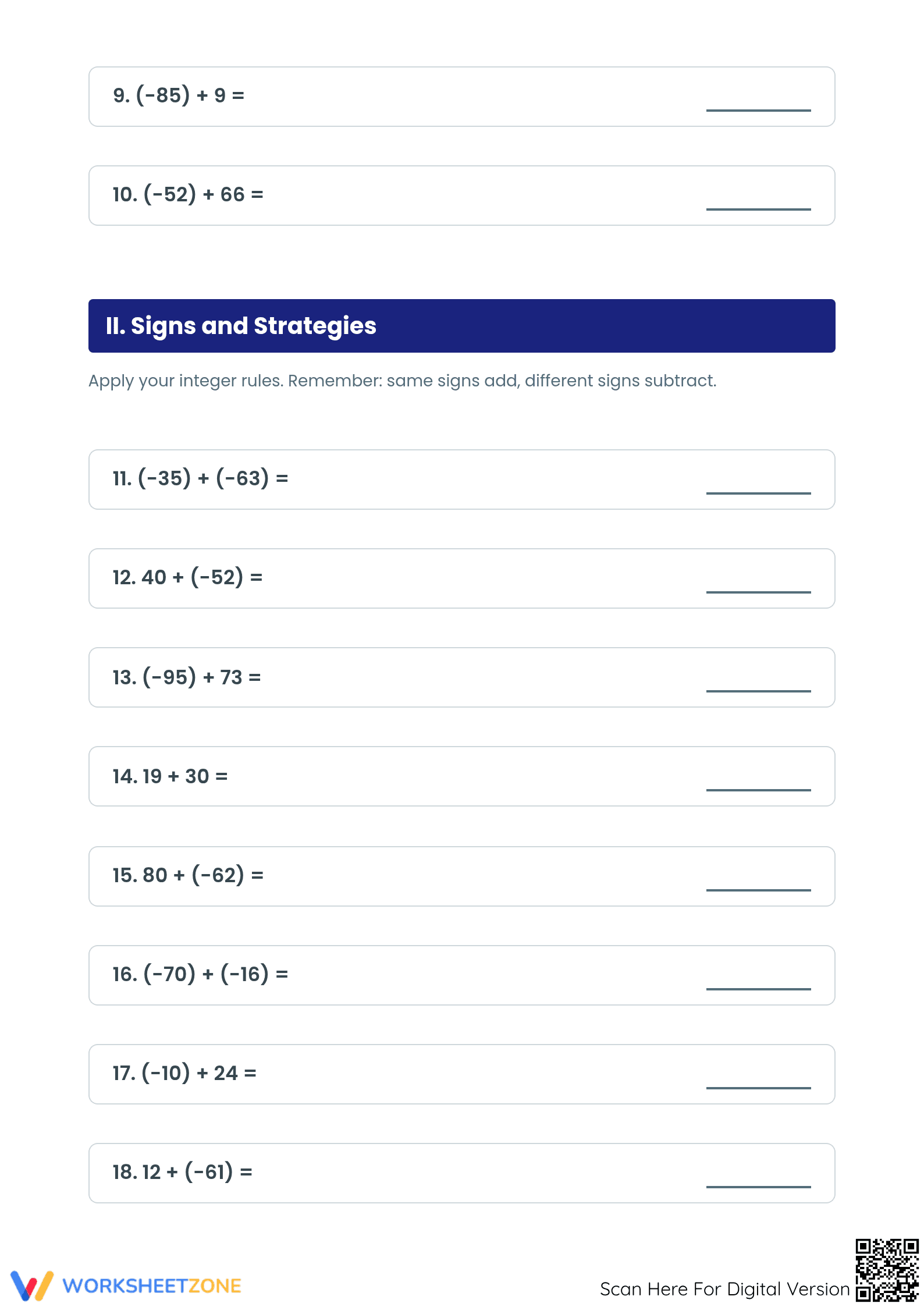 Adding Integers Worksheet (3 Levels) | Grade 7 Ready - Page 2