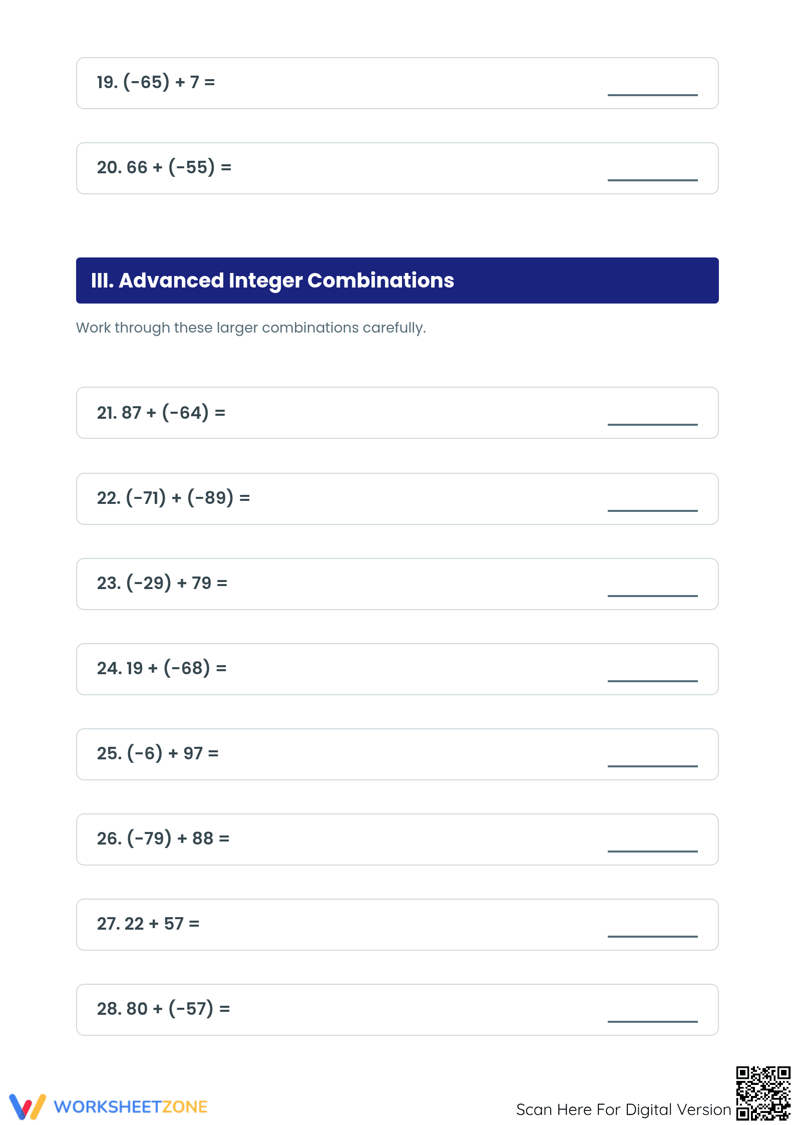 Adding Integers Worksheet (3 Levels) | Grade 7 Ready - Page 3