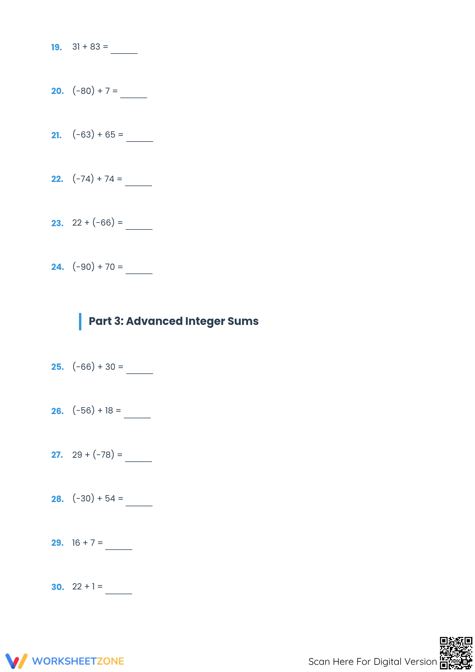 Printable Adding Integers Practice Worksheet | Grade 7 Math - Page 3