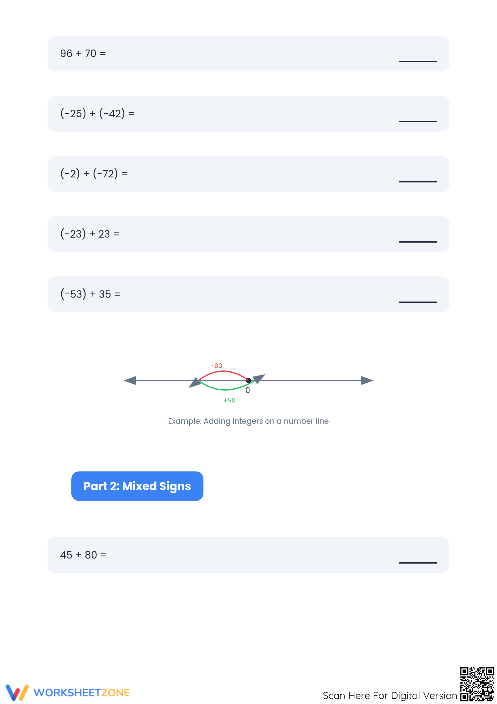 Printable Adding Integers Worksheet | Grade 7 Math Practice - Page 2