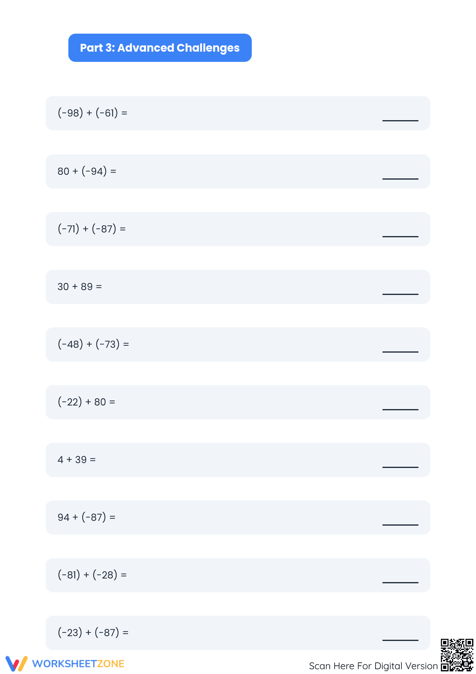 Printable Adding Integers Worksheet | Grade 7 Math Practice - Page 4