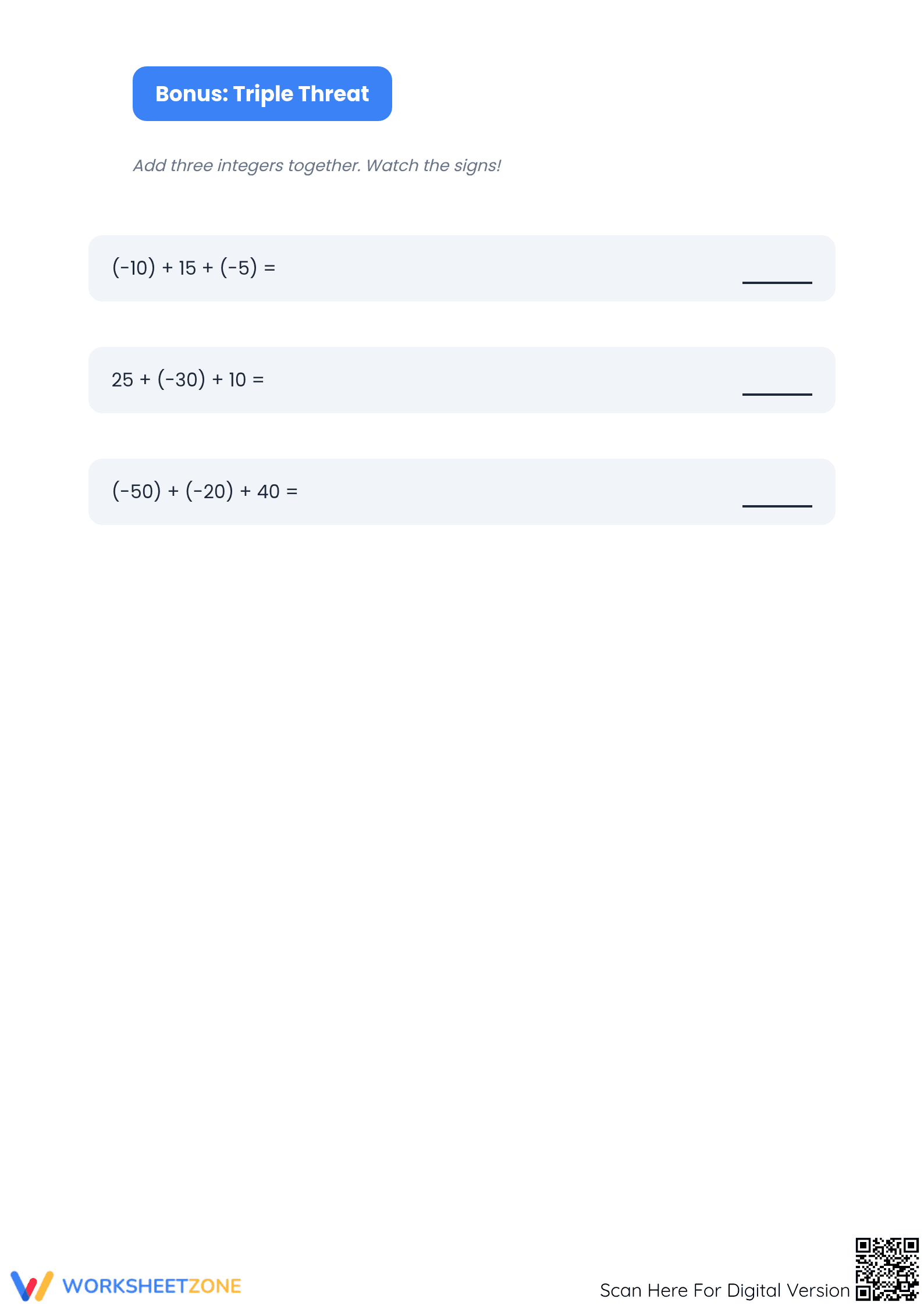 Printable Adding Integers Worksheet | Grade 7 Math Practice - Page 5