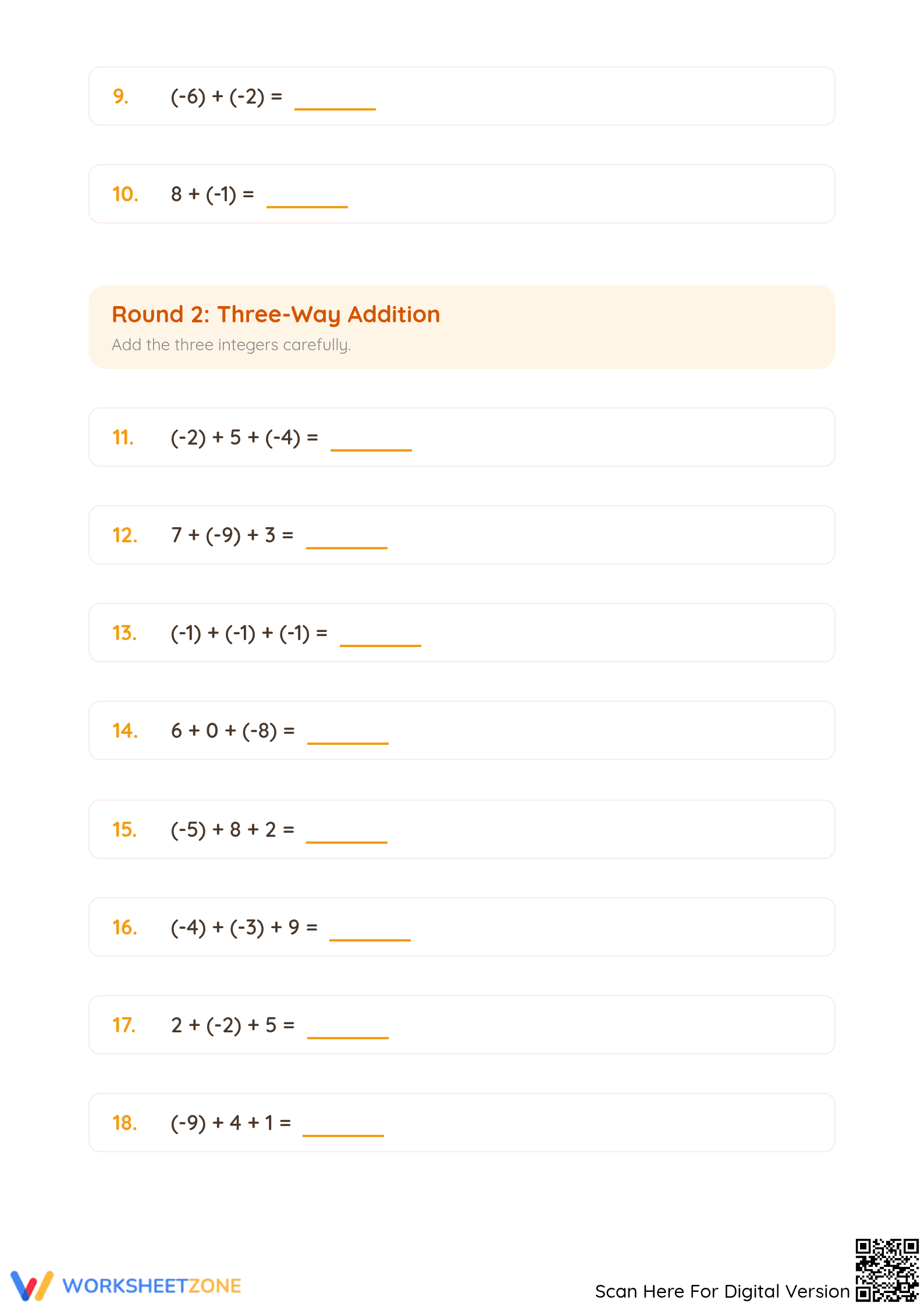 Essential Integer Addition Worksheet | Grade 5 Math - Page 2