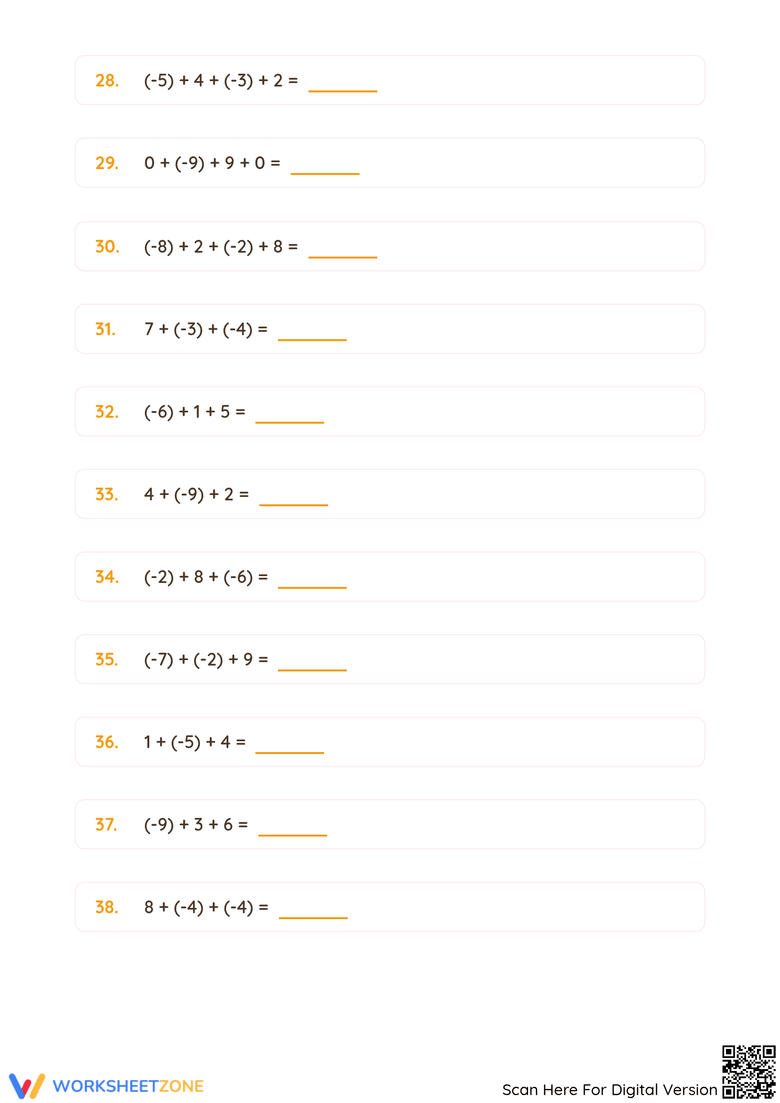Essential Integer Addition Worksheet | Grade 5 Math - Page 4