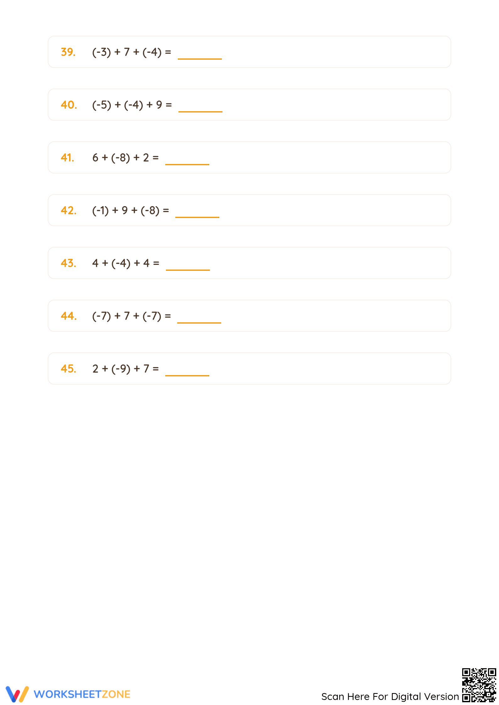 Essential Integer Addition Worksheet | Grade 5 Math - Page 5