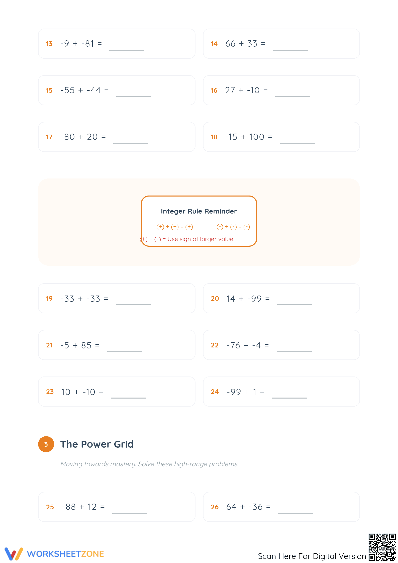 Essential Integer Addition Worksheet | Grade 5 Math - Page 2