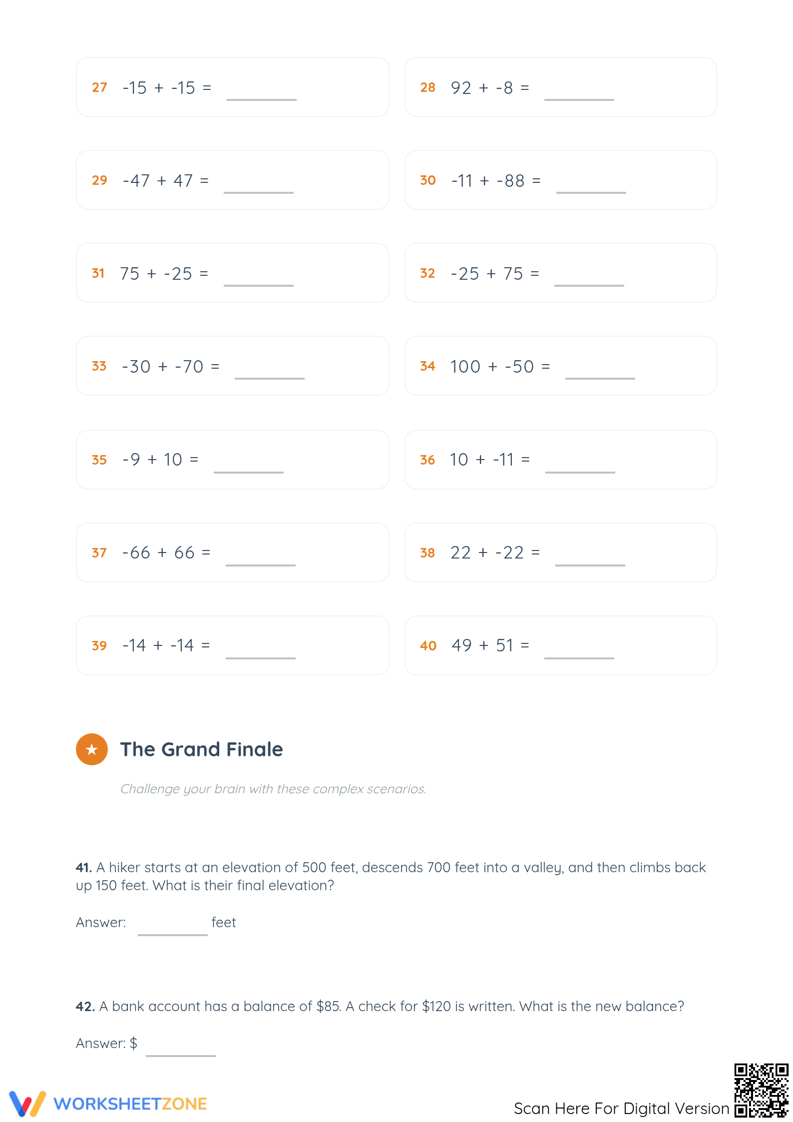 Essential Integer Addition Worksheet | Grade 5 Math - Page 3