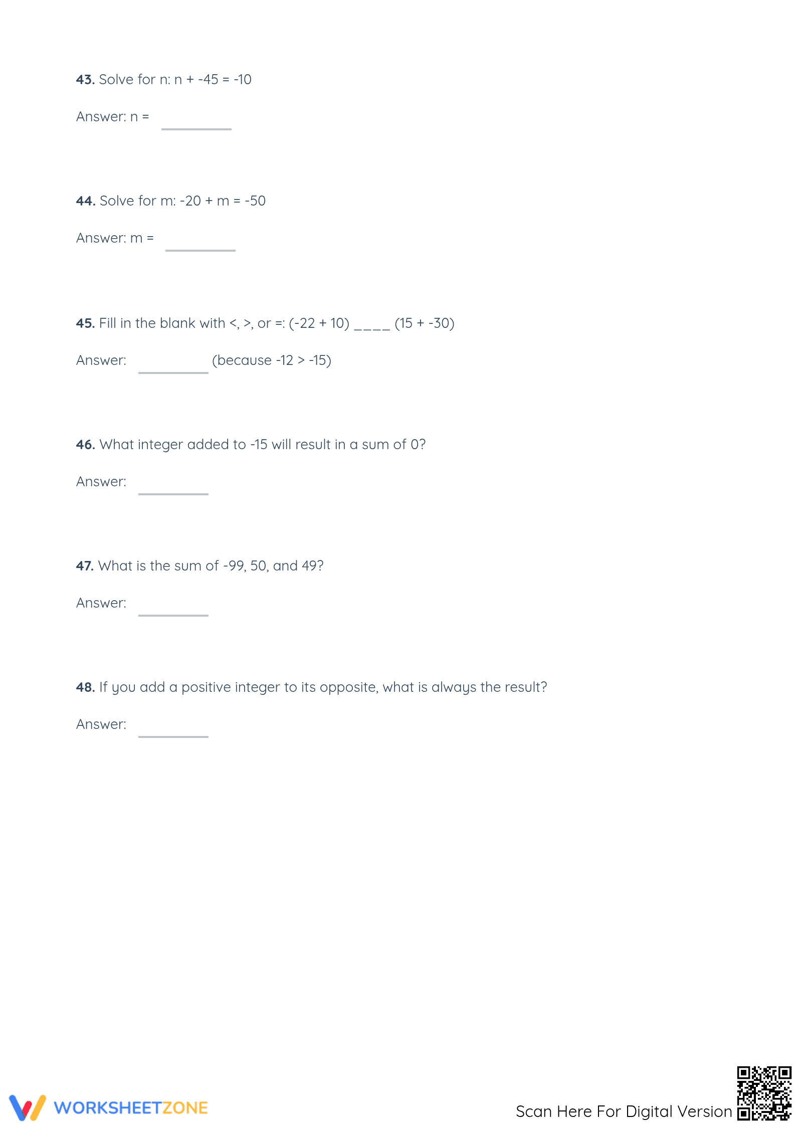 Essential Integer Addition Worksheet | Grade 5 Math - Page 4