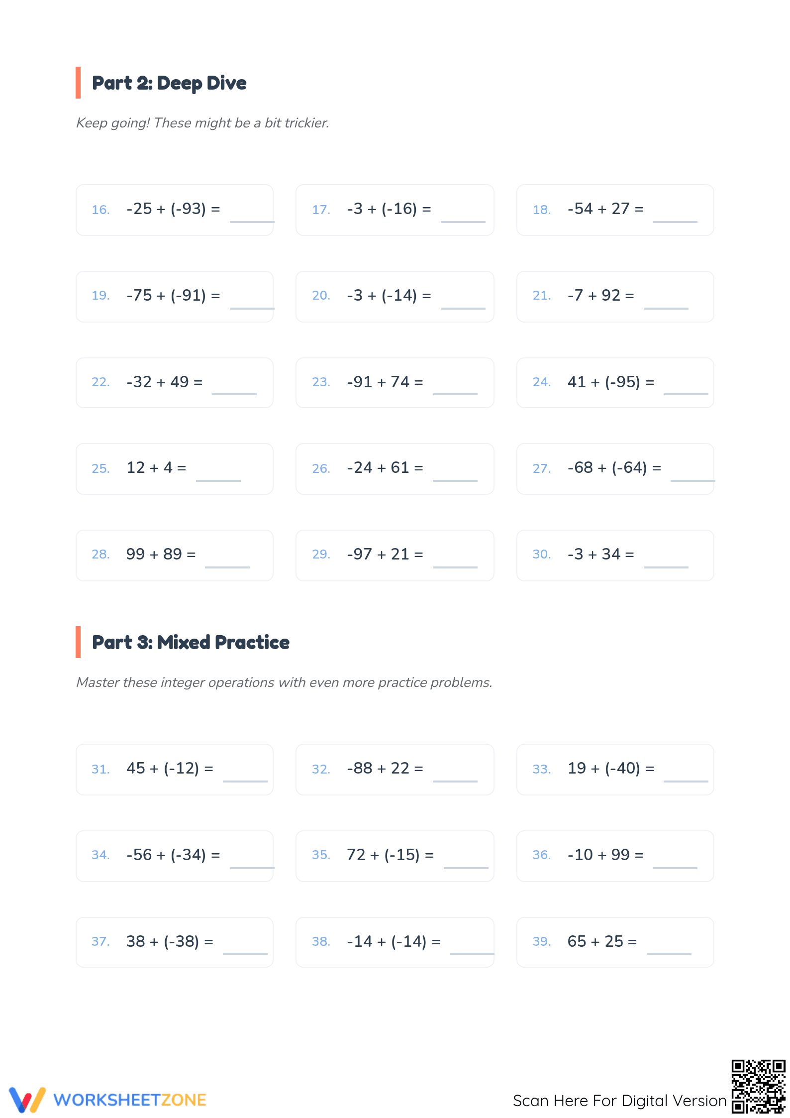Essential Integers Addition Worksheet | Grade 5 Math - Page 2