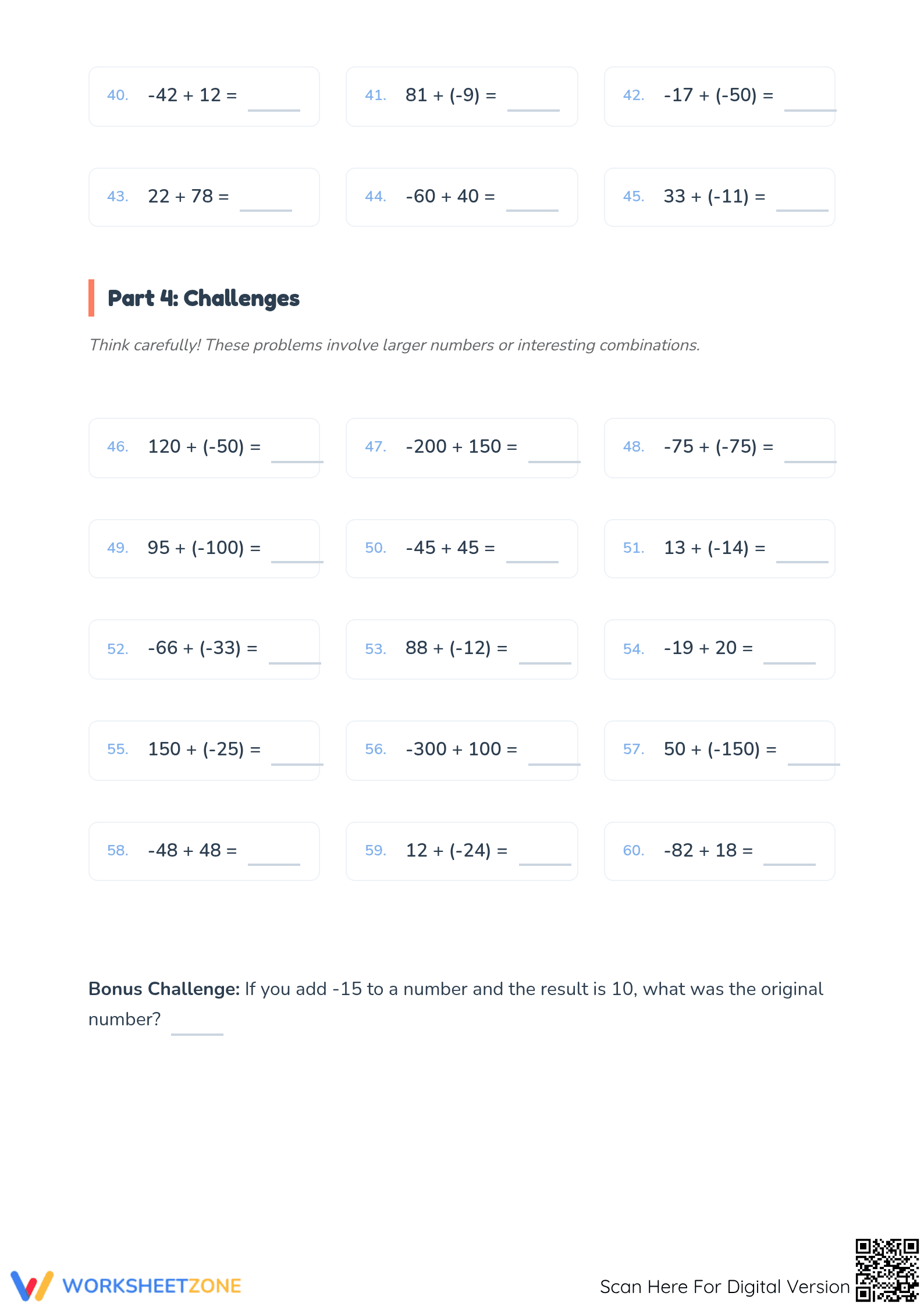 Essential Integers Addition Worksheet | Grade 5 Math - Page 3