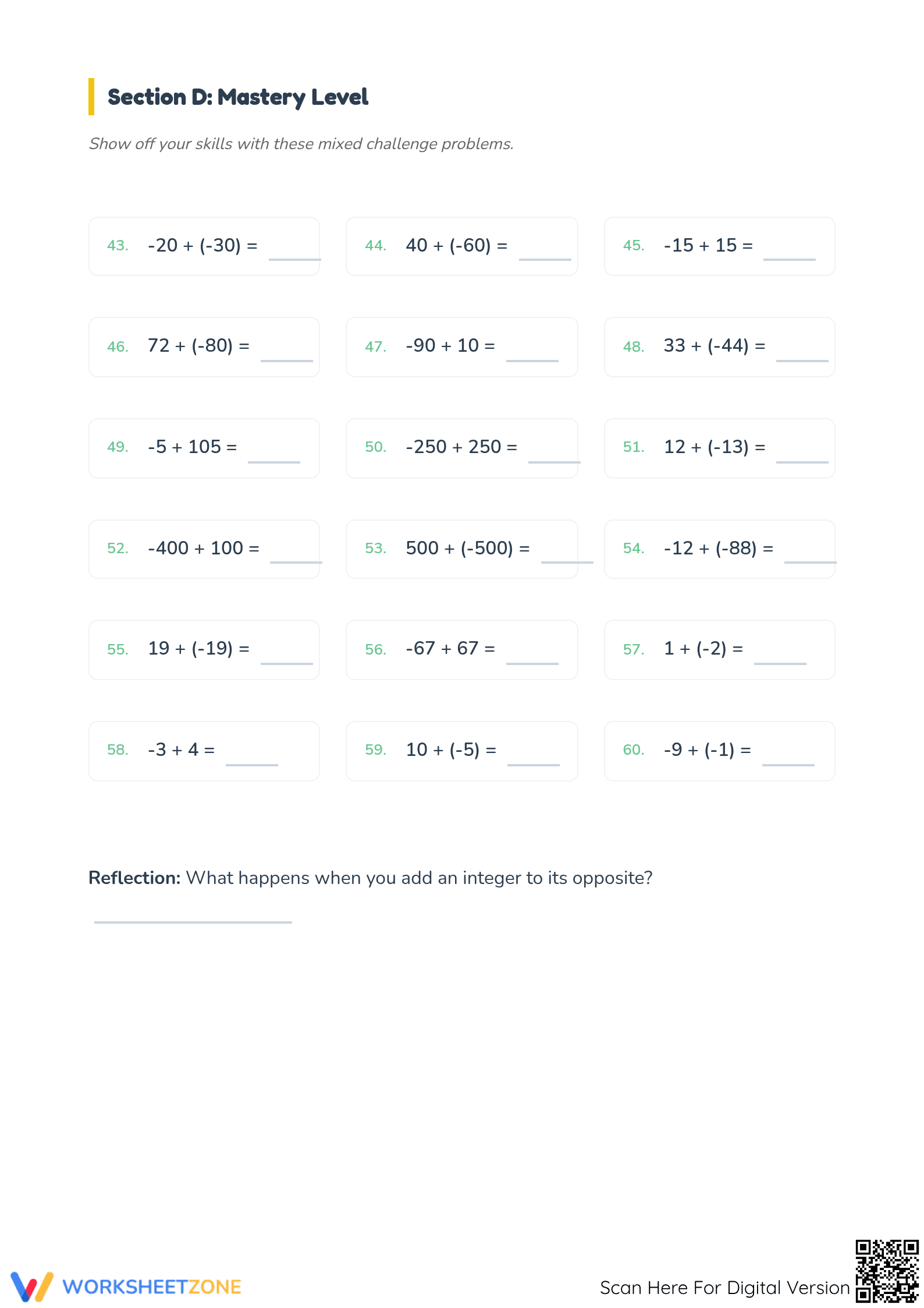 Printable Adding Integers Worksheet | Grade 5 Math - Page 3