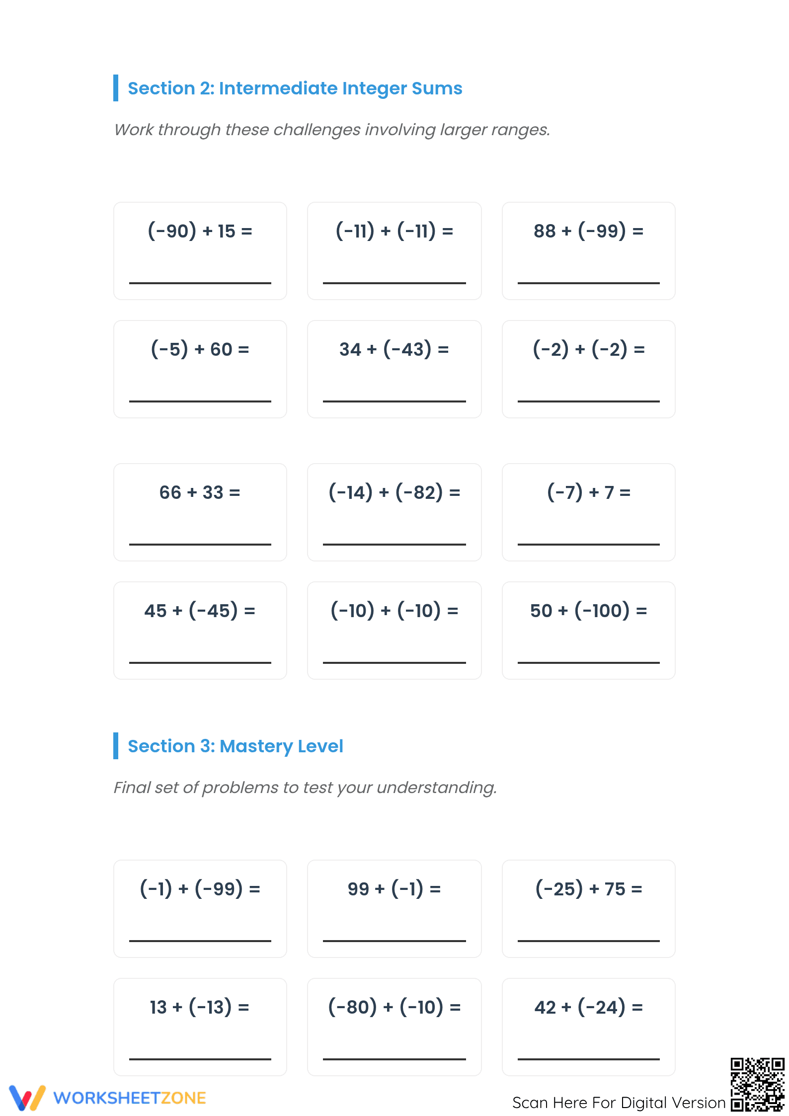 Printable Integer Addition Worksheet | Grade 5 Math - Page 2