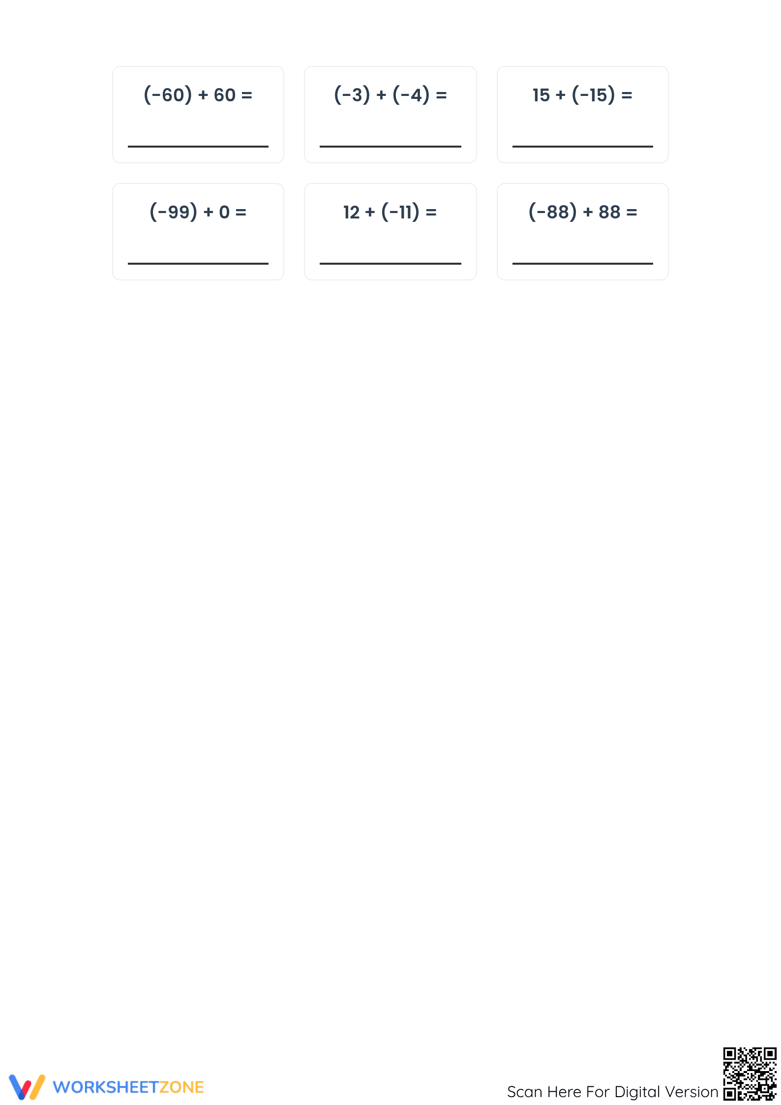 Printable Integer Addition Worksheet | Grade 5 Math - Page 3
