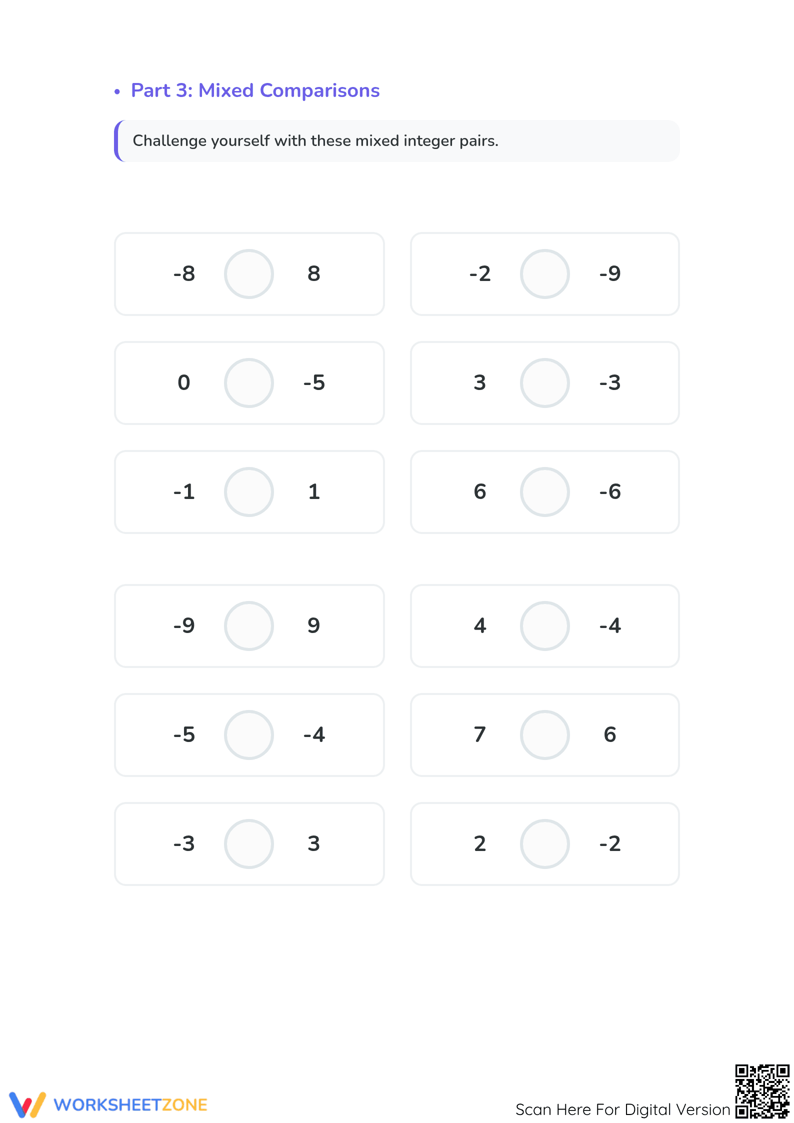 Essential Comparing Integers Worksheet | Grade 5 Math - Page 3