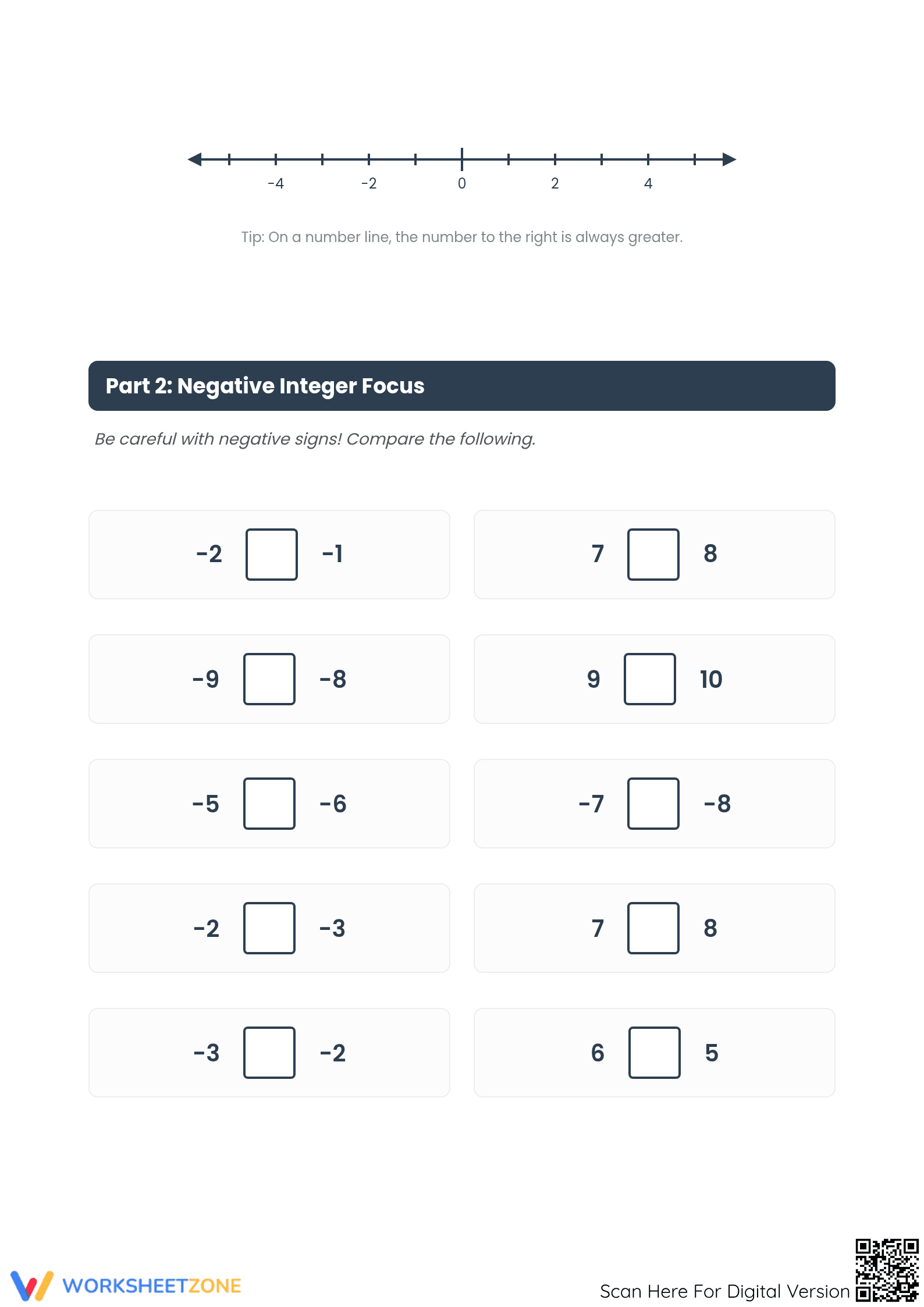 Printable Grade 5 Math Comparing Integers Worksheet (B) - Page 2