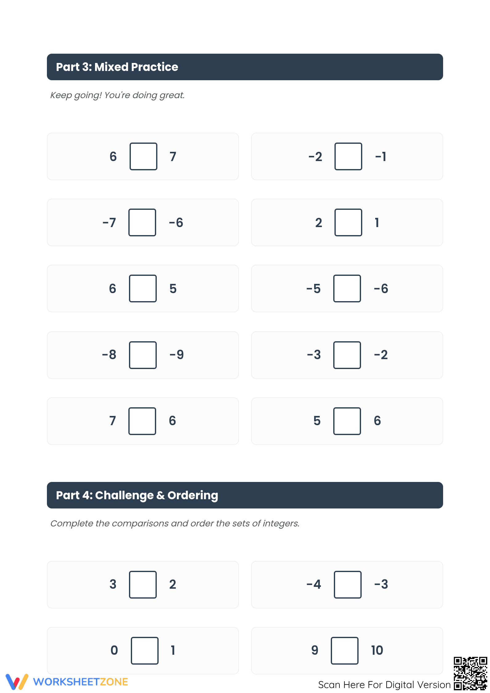 Printable Grade 5 Math Comparing Integers Worksheet (B) - Page 3