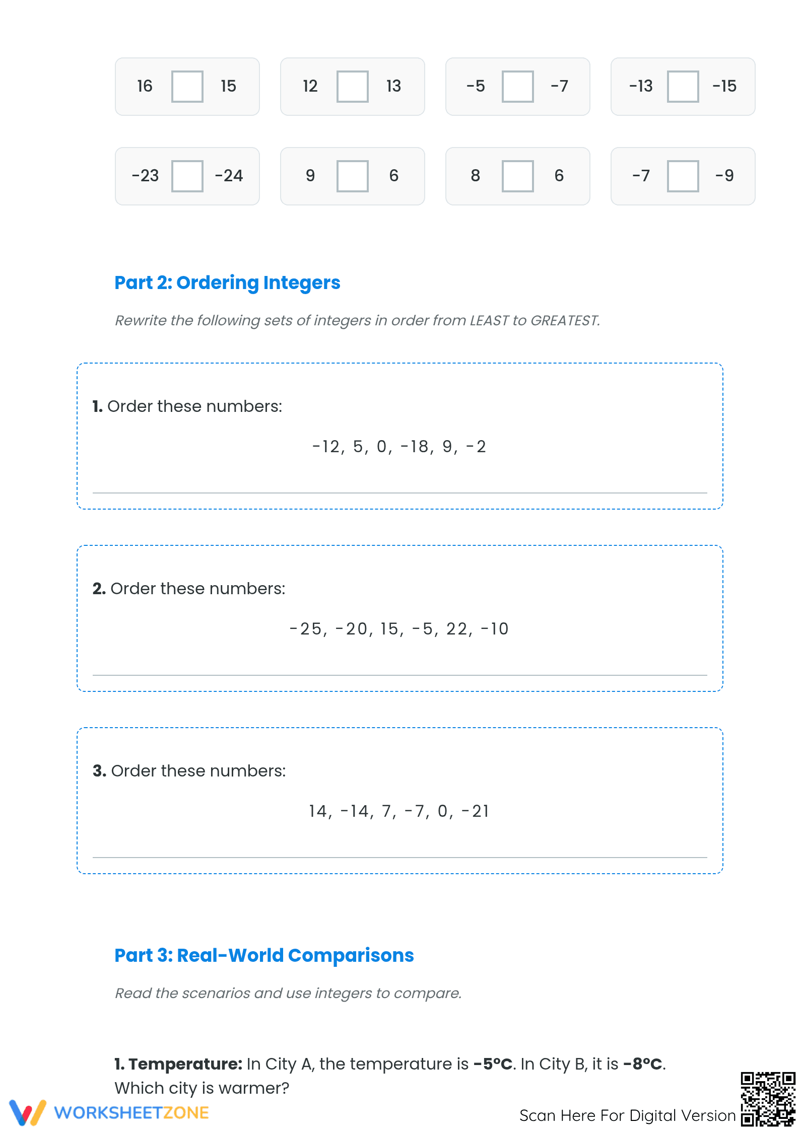 Comparing Integers Worksheet | Grade 5 Essential Math - Page 2