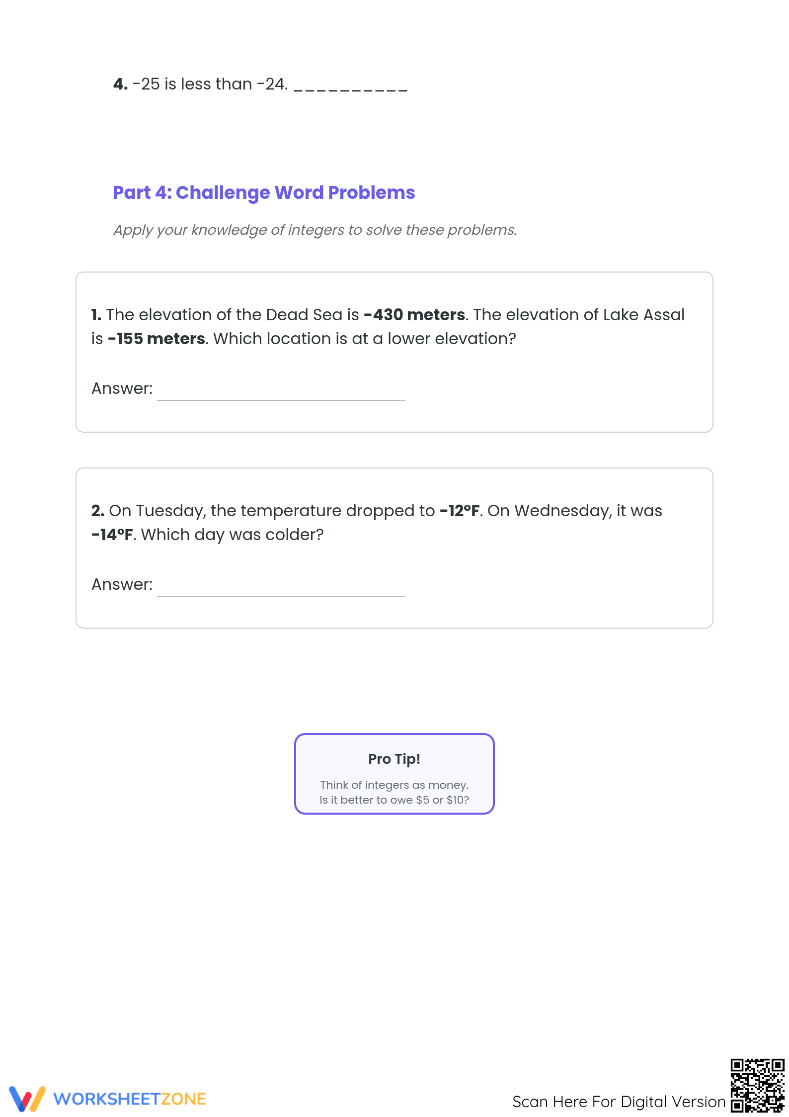 Comparing Integers Worksheet | Essential Grade 5 Math - Page 3