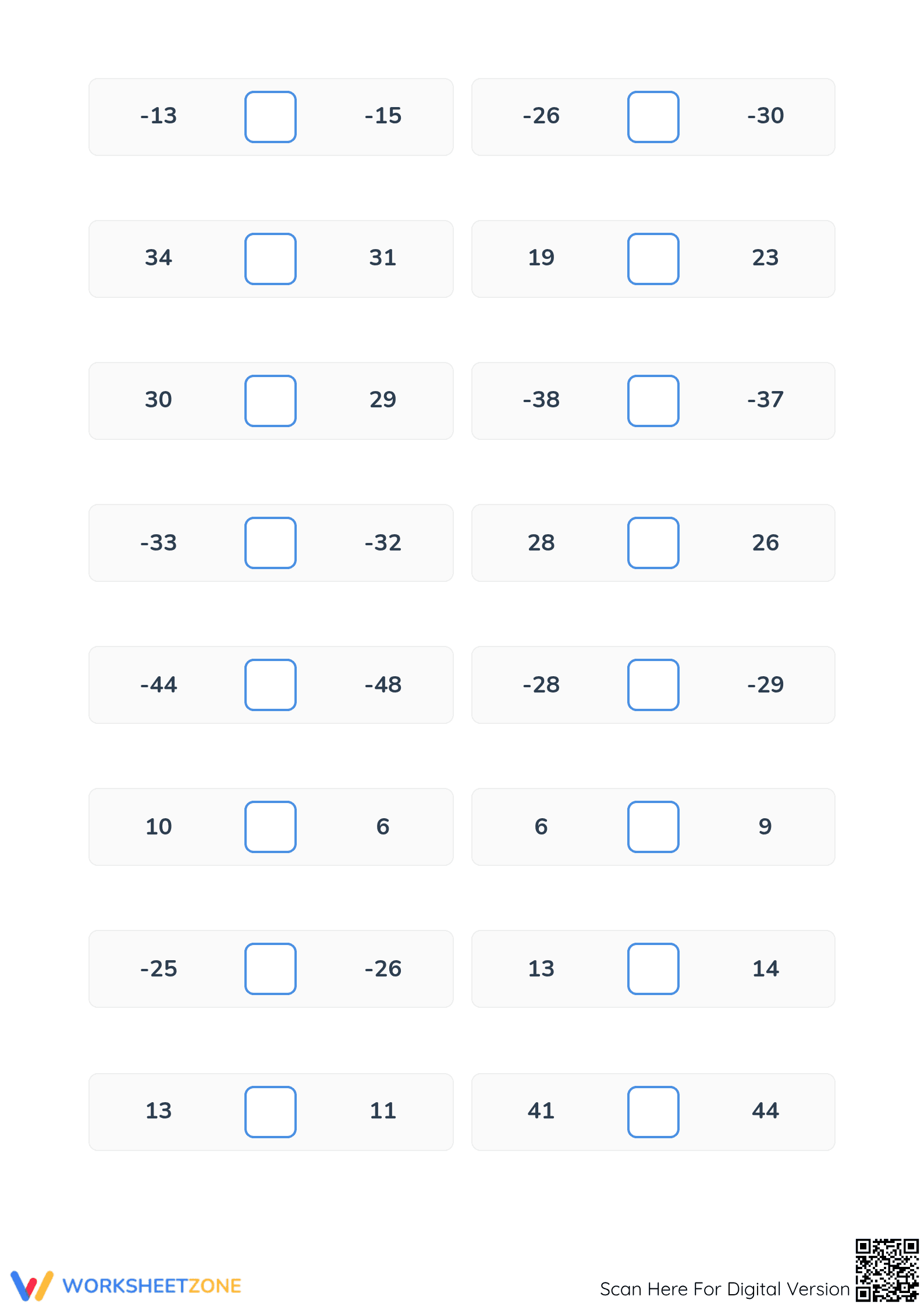 Essential Comparing Integers Worksheet | Grade 5 Math - Page 2