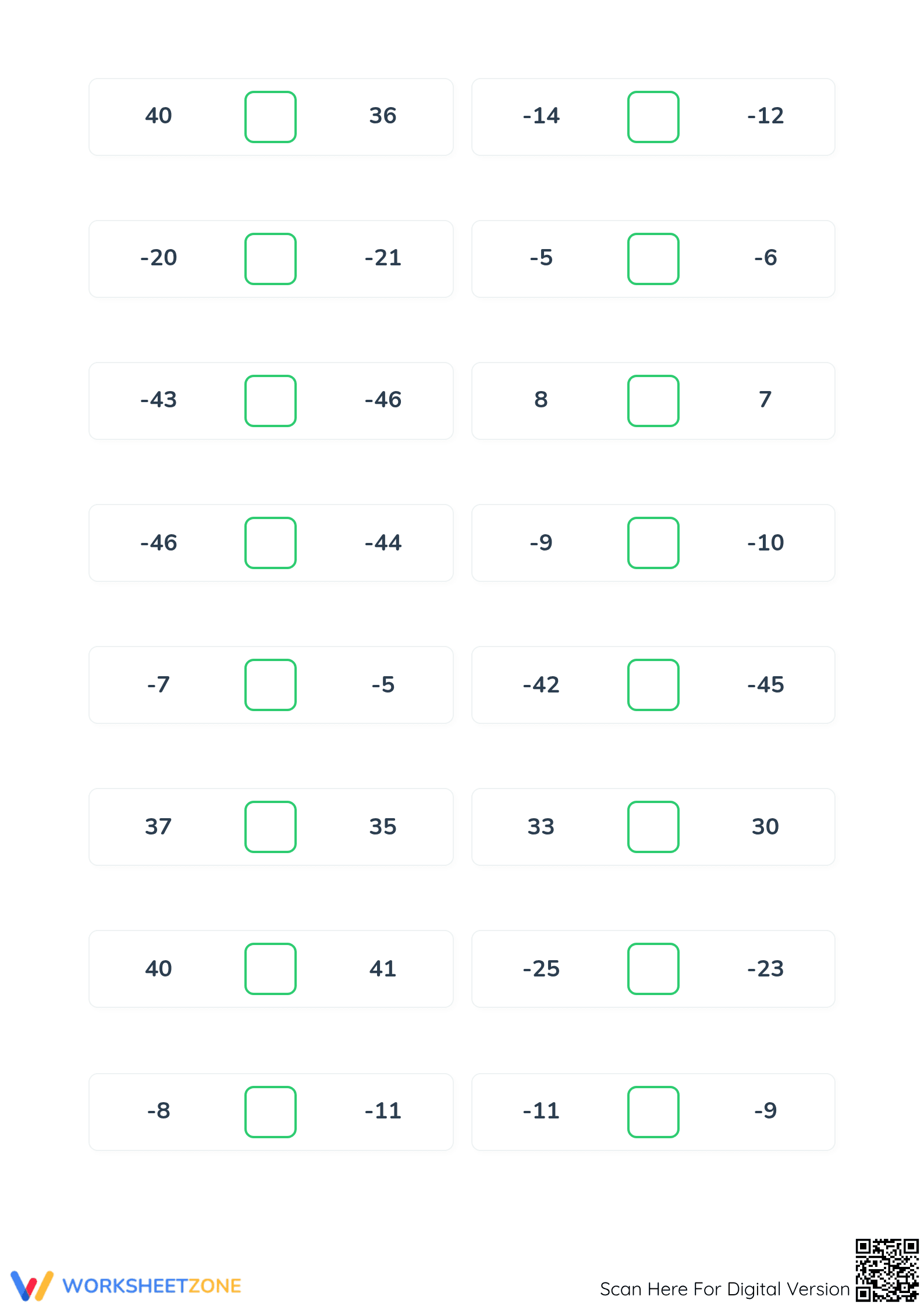 Essential Comparing Integers Worksheet | Grade 5 Math - Page 2