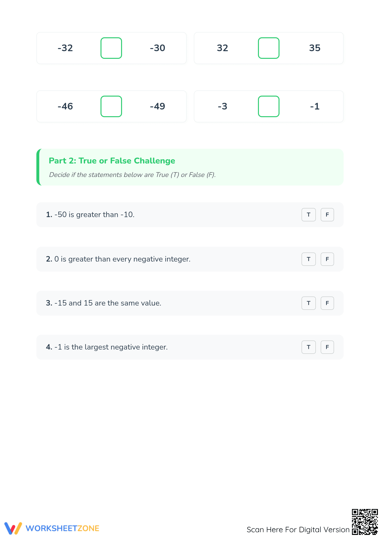 Essential Comparing Integers Worksheet | Grade 5 Math - Page 3