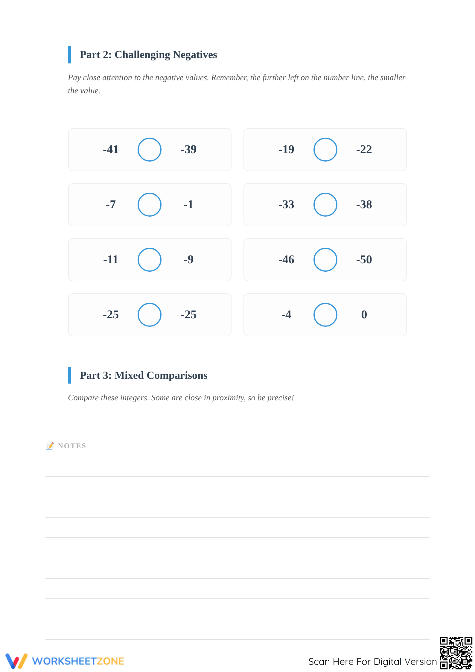 Printable Grade 5 Integers Comparison Worksheet: -50 to 50 - Page 2