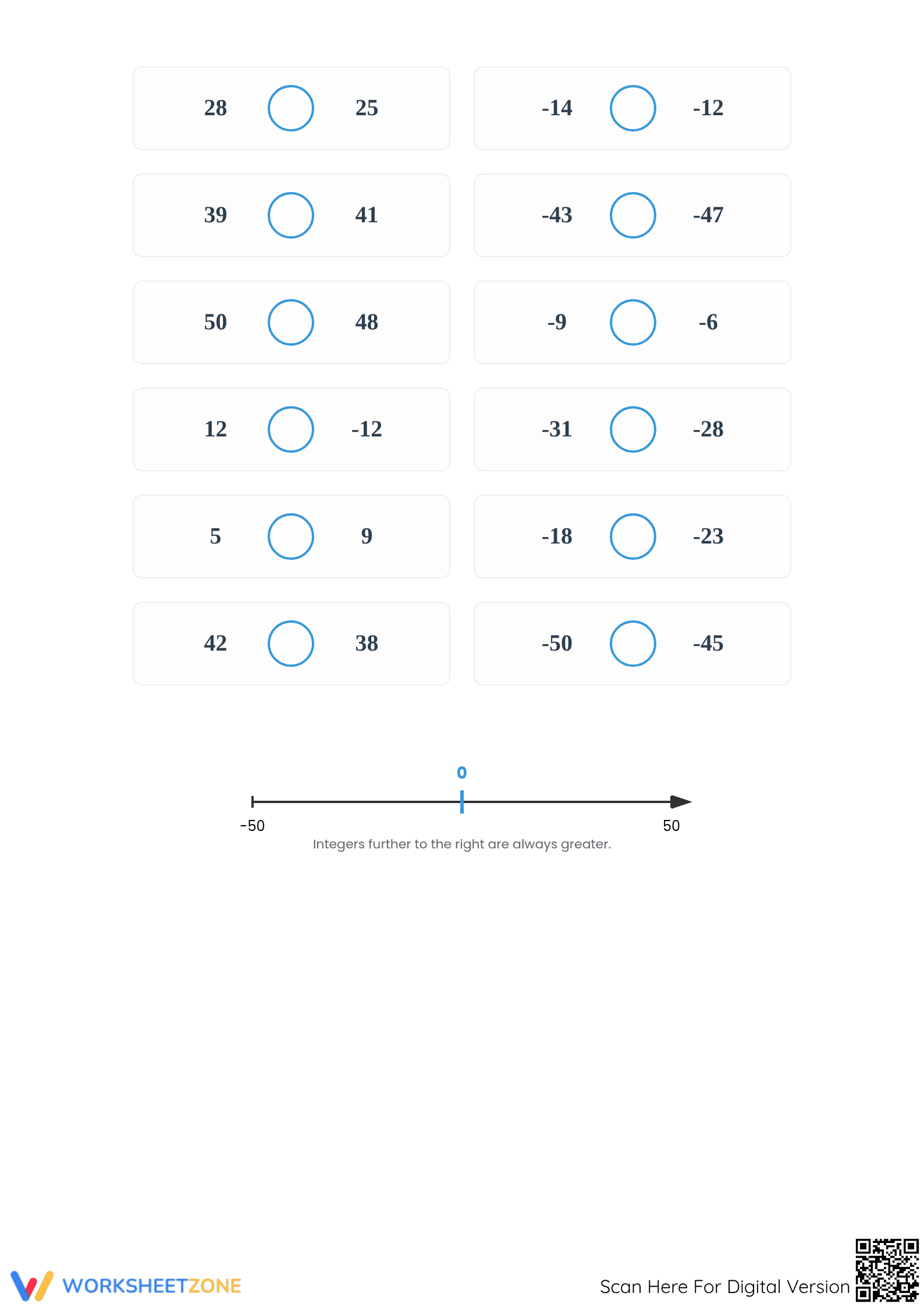 Printable Grade 5 Integers Comparison Worksheet: -50 to 50 - Page 3