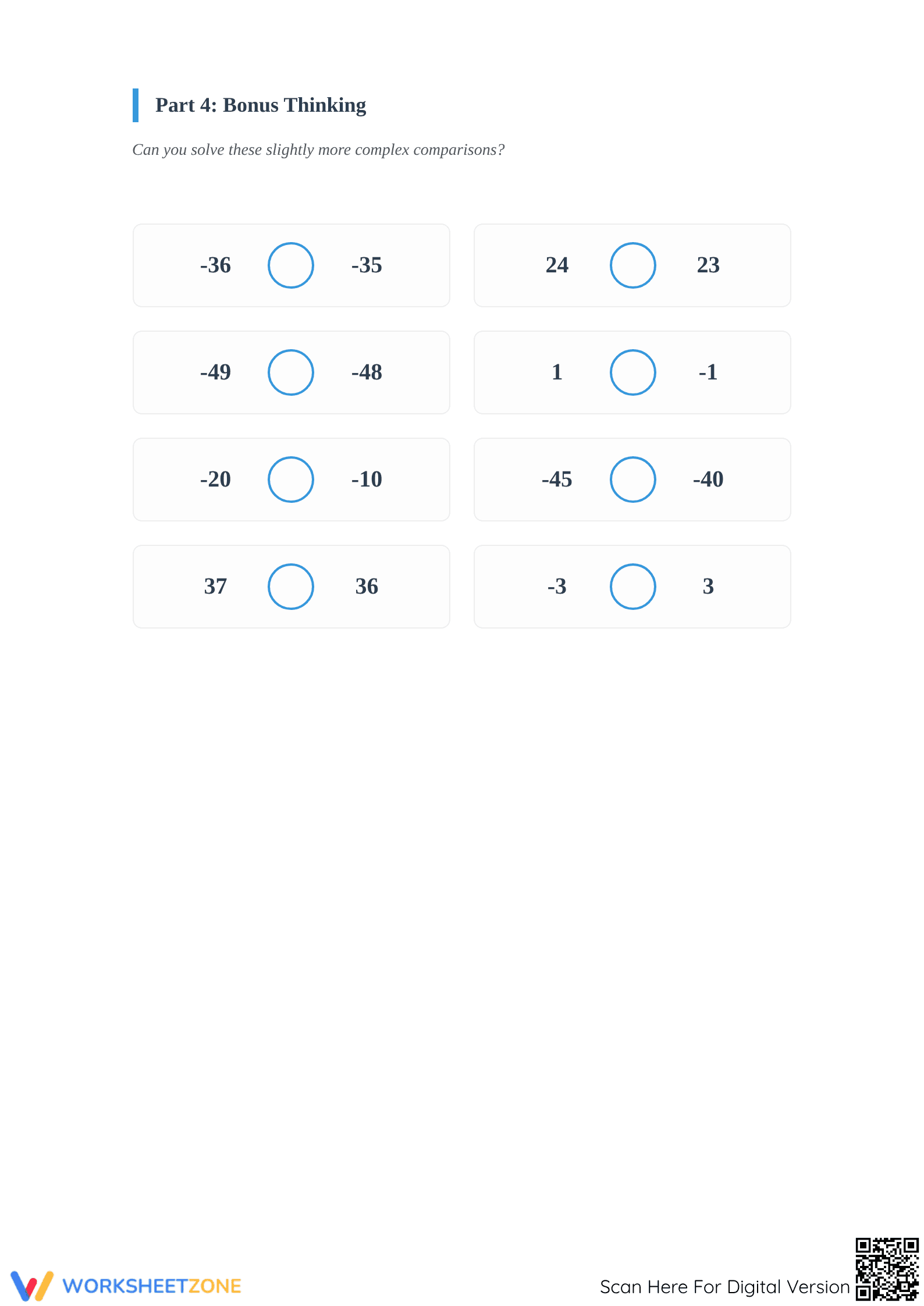 Printable Grade 5 Integers Comparison Worksheet: -50 to 50 - Page 4