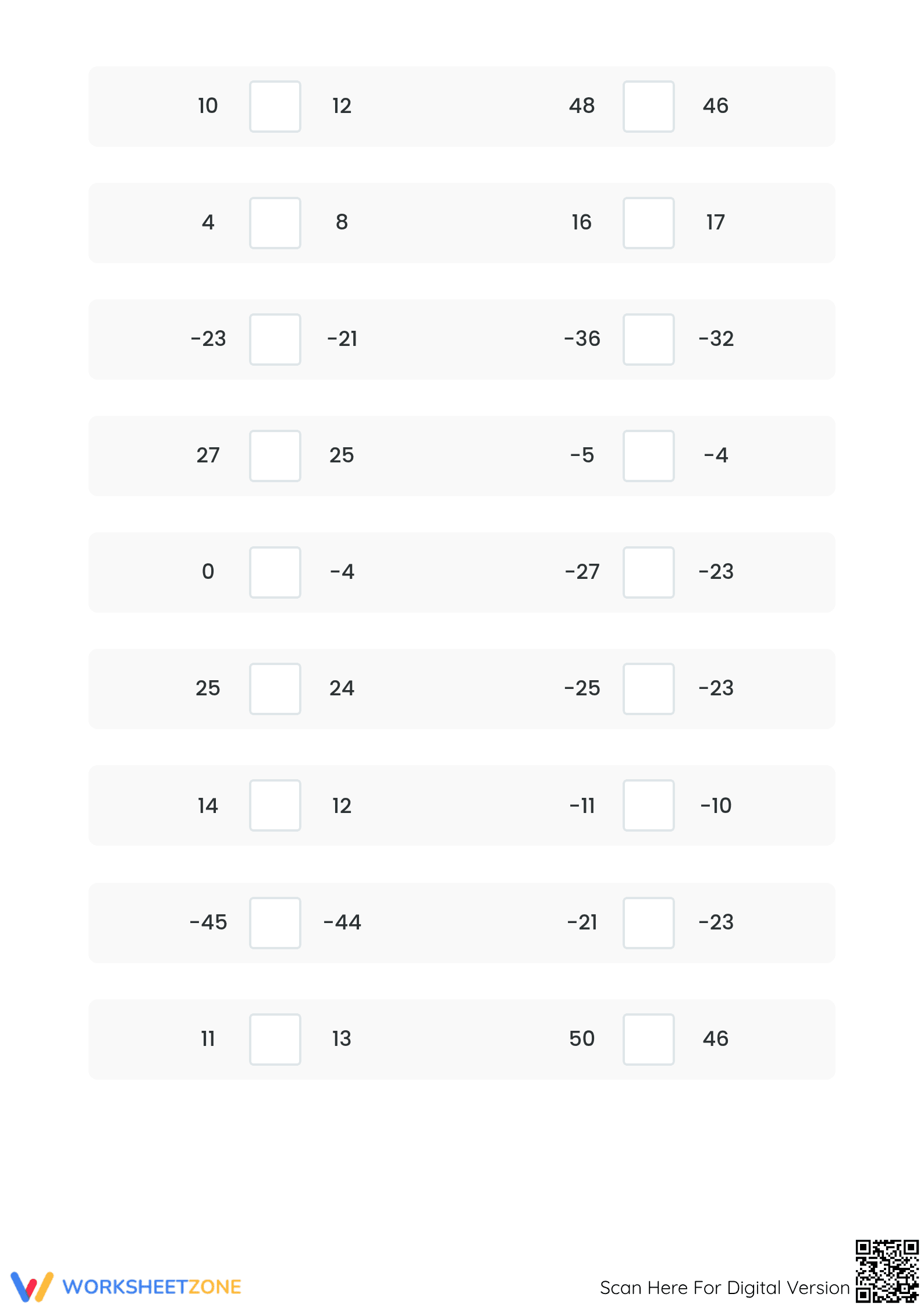 Printable Comparing Integers Worksheet | Grade 5 Math - Page 2