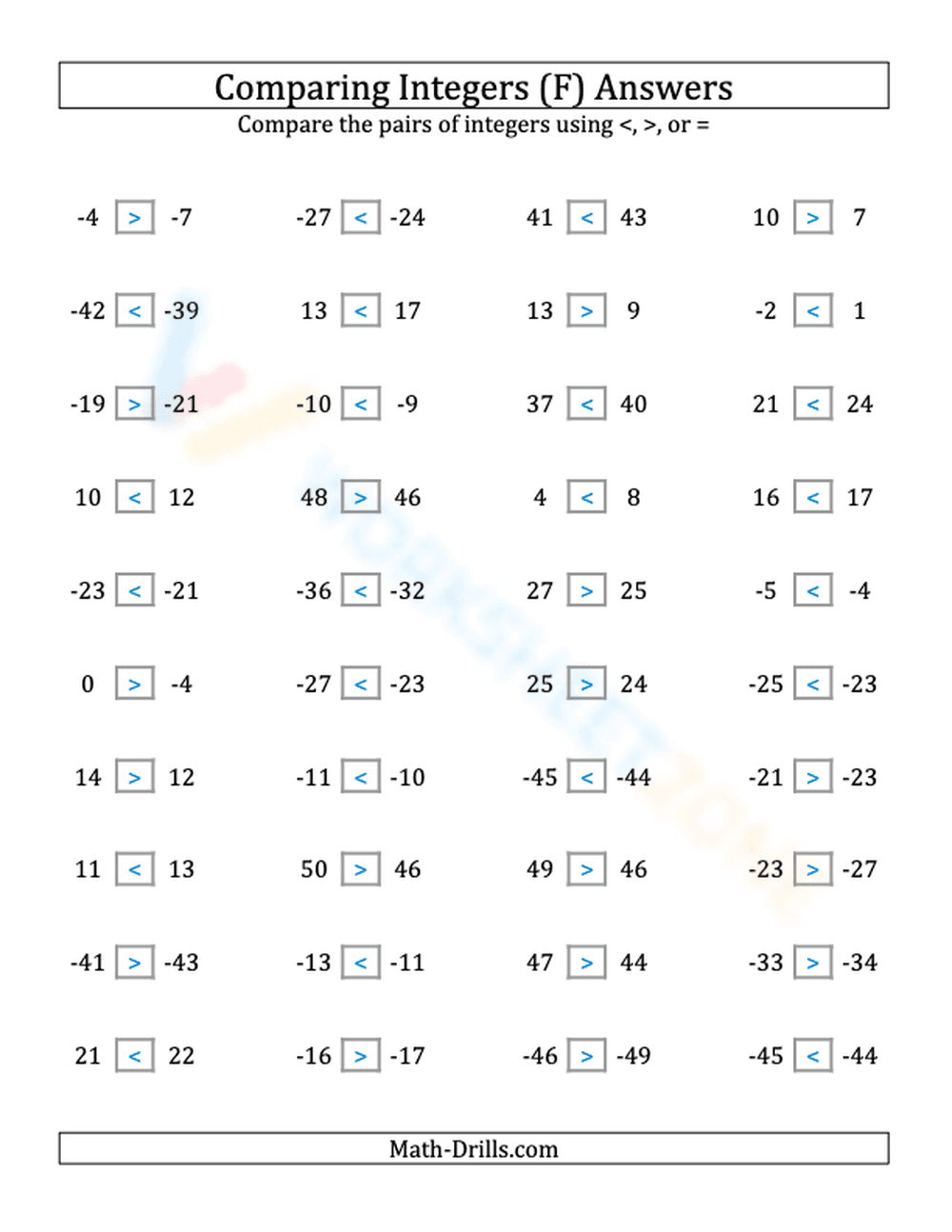 Integers comparing (close proximity) from -50 to 50 (6) - Page 2