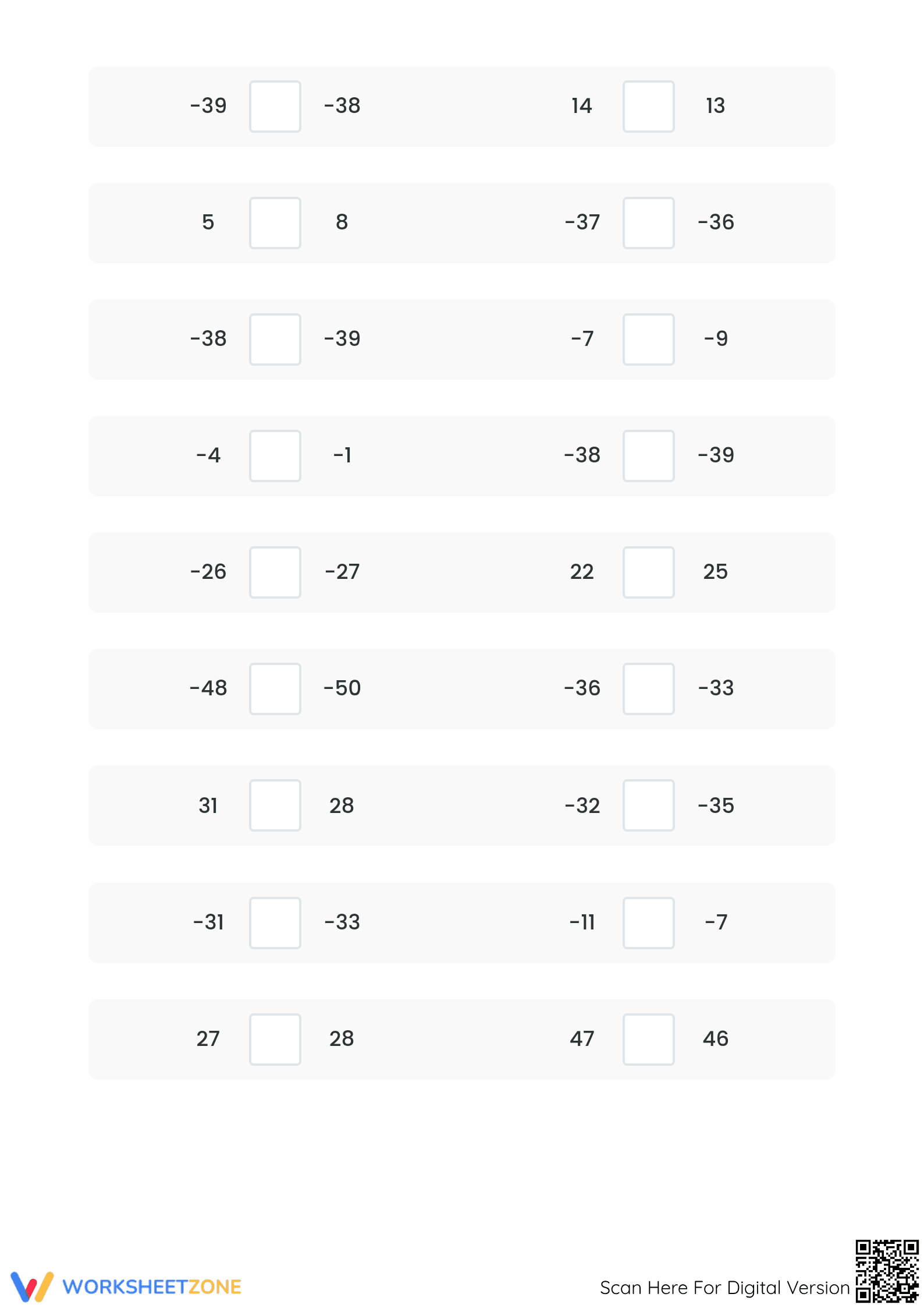 Printable Comparing Integers Worksheet | Grade 5 Math - Page 2