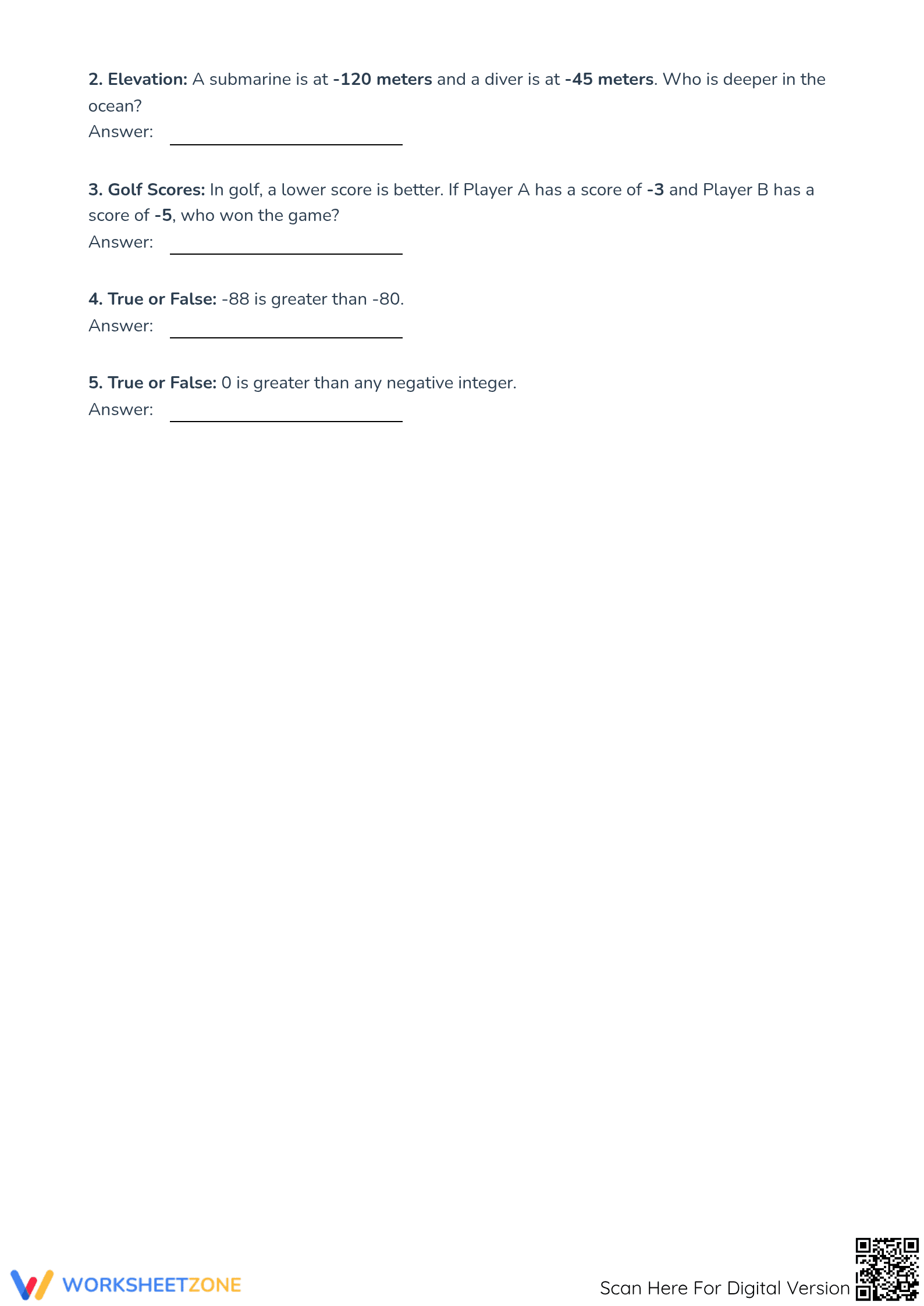 Essential Comparing Integers Worksheet | Grade 5 Math - Page 3
